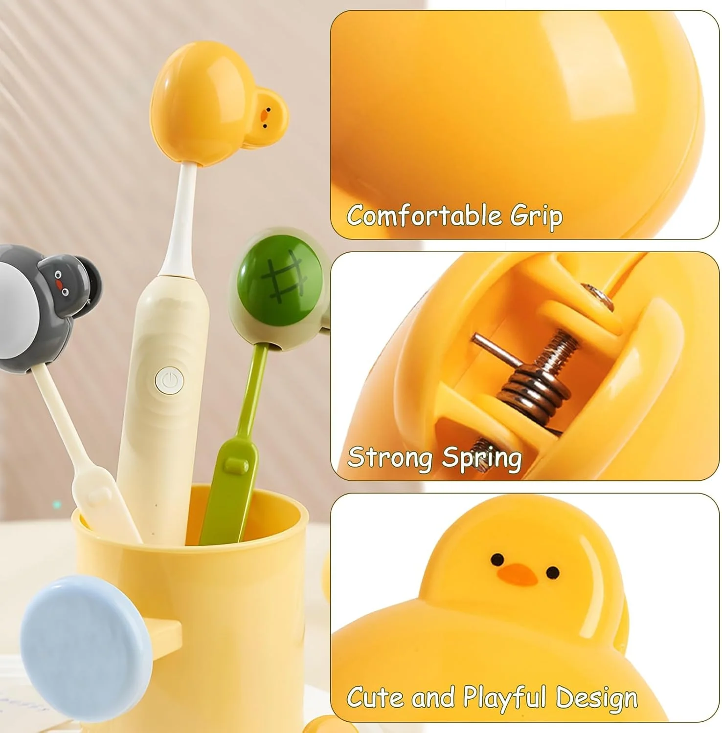 کاور مسواک کارتونی KASTWAVE، بسته 3 عددی، طرح حیوانات بامزه، کاور سر مسواک قابل حمل با طرح پنگوئن، اردک و لاک پشت، کاور مسواک مسافرتی برای مسواک دستی و برقی