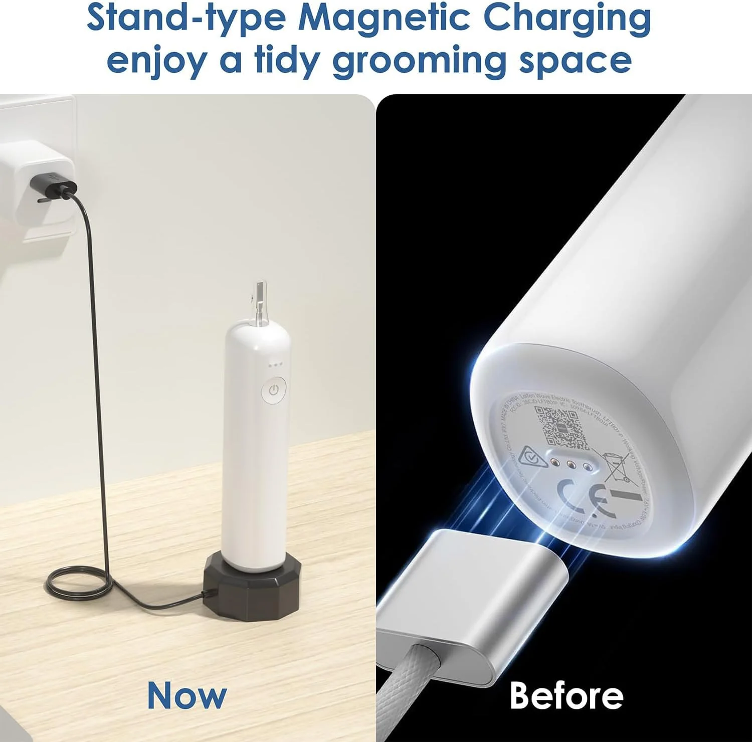 پایه شارژر مغناطیسی مسواک برقی KASTWAVE برای لایفن، کابل شارژ USB با طول 1 متر، پایه داک شارژ جایگزین، سازگار فقط با مسواک های لایفن، مشکی