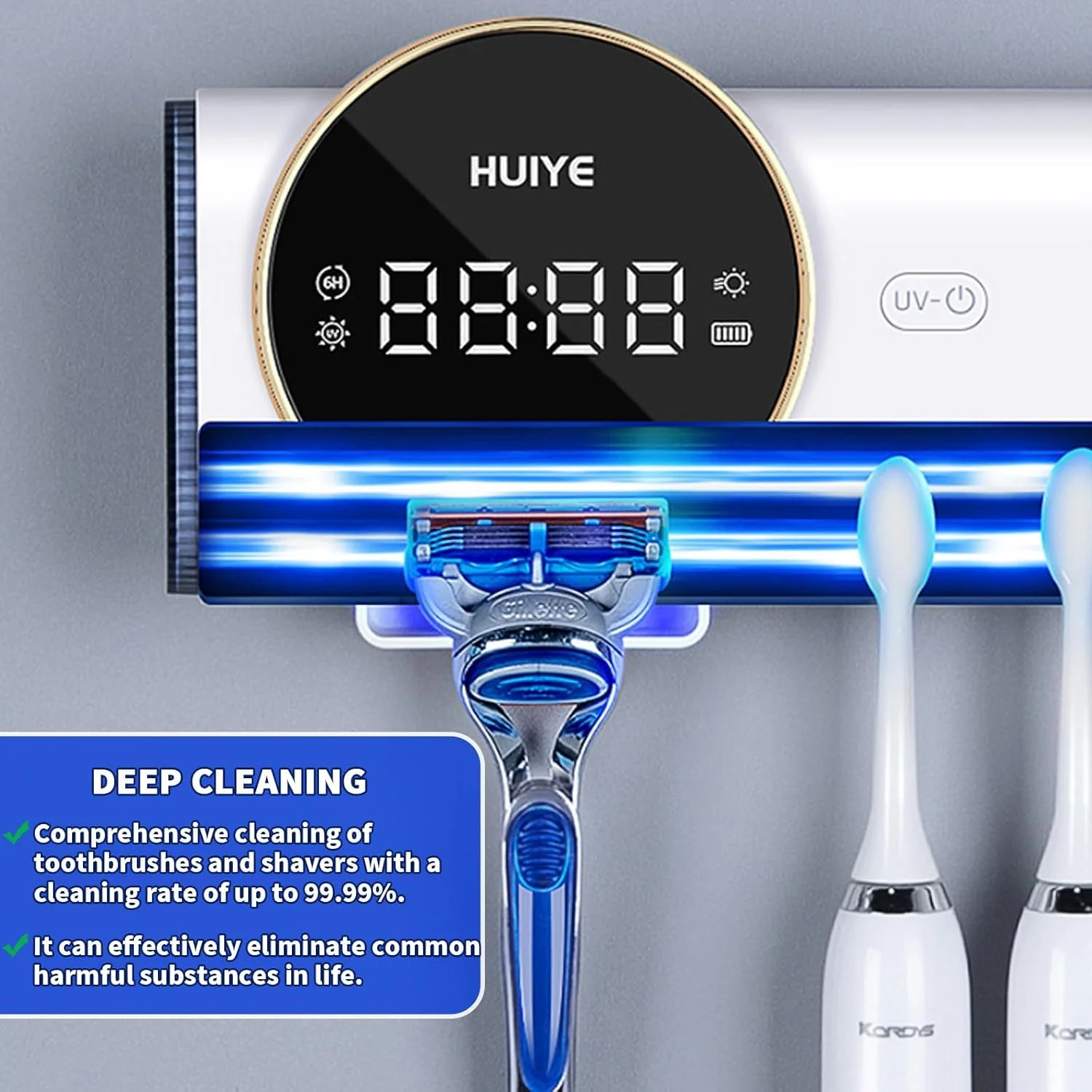 نگهدارنده مسواک KASTWAVE برای حمام، نگهدارنده مسواک UVC، نگهدارنده مسواک برقی با قابلیت تمیز کردن و خشک کردن، نگهدارنده مسواک دیواری با 2 جای مسواک و 1 جای تیغ، سفید