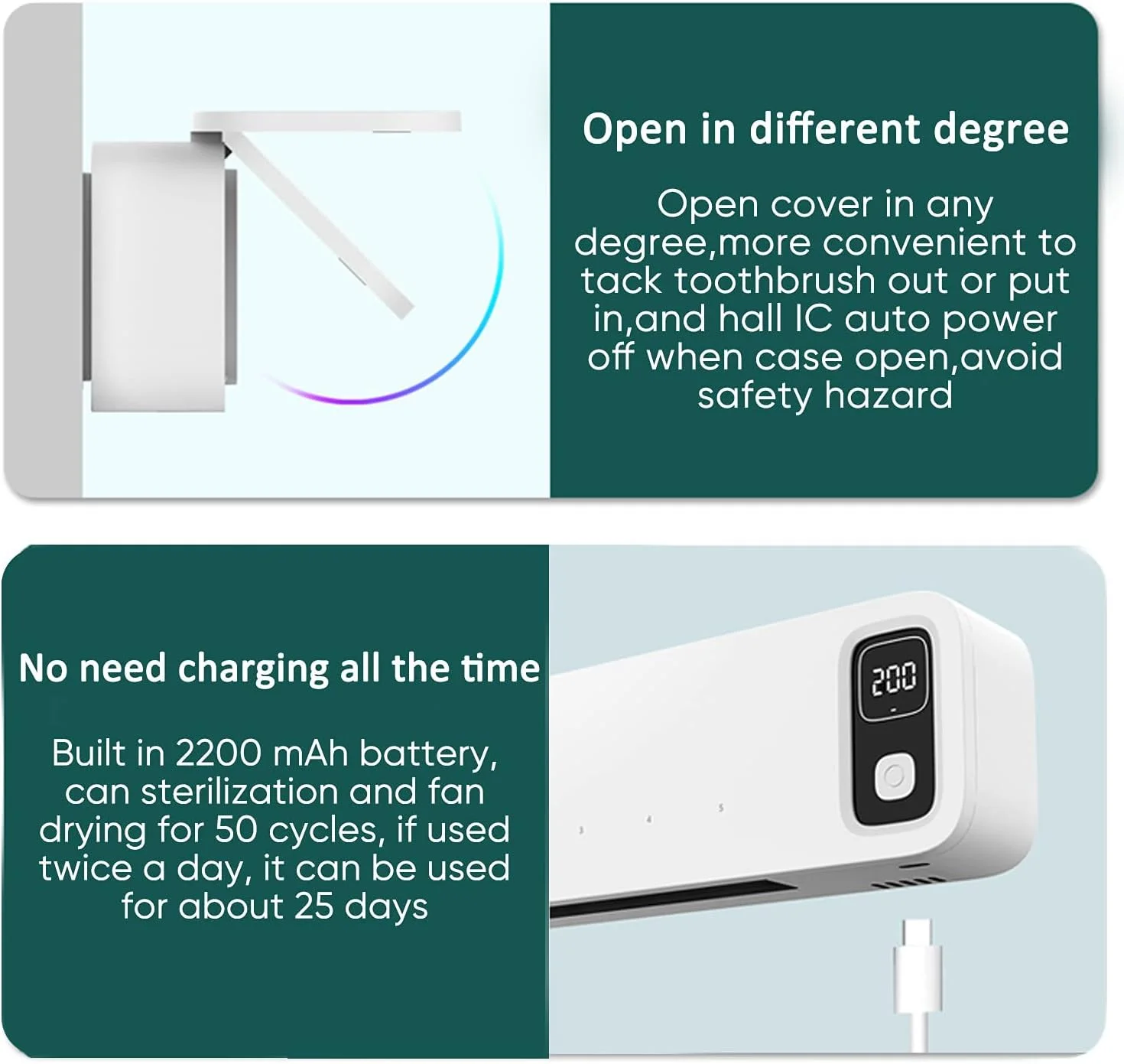 نگهدارنده مسواک ضدعفونی کننده KASTWAVE، نگهدارنده مسواک ضدعفونی کننده UV با فن خشک کننده، 5 جایگاه استریلیزه کننده مسواک قابل شارژ و بدون نیاز به سوراخ کاری، نگهدارنده مسواک دیواری برای استفاده خانوادگی