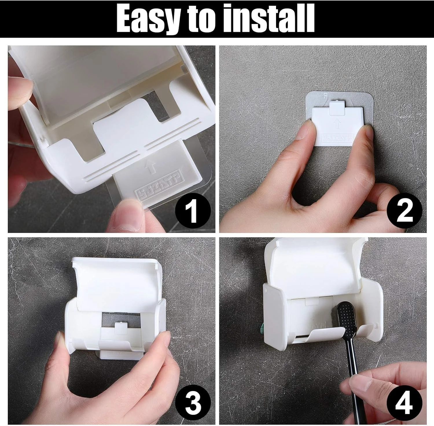 نگهدارنده مسواک KASTWAVE دیواری با پوشش برای حمام، 2 عدد نگهدارنده مسواک خود چسب برای حمام خوابگاه و دوش، ظرفیت 4 مسواک