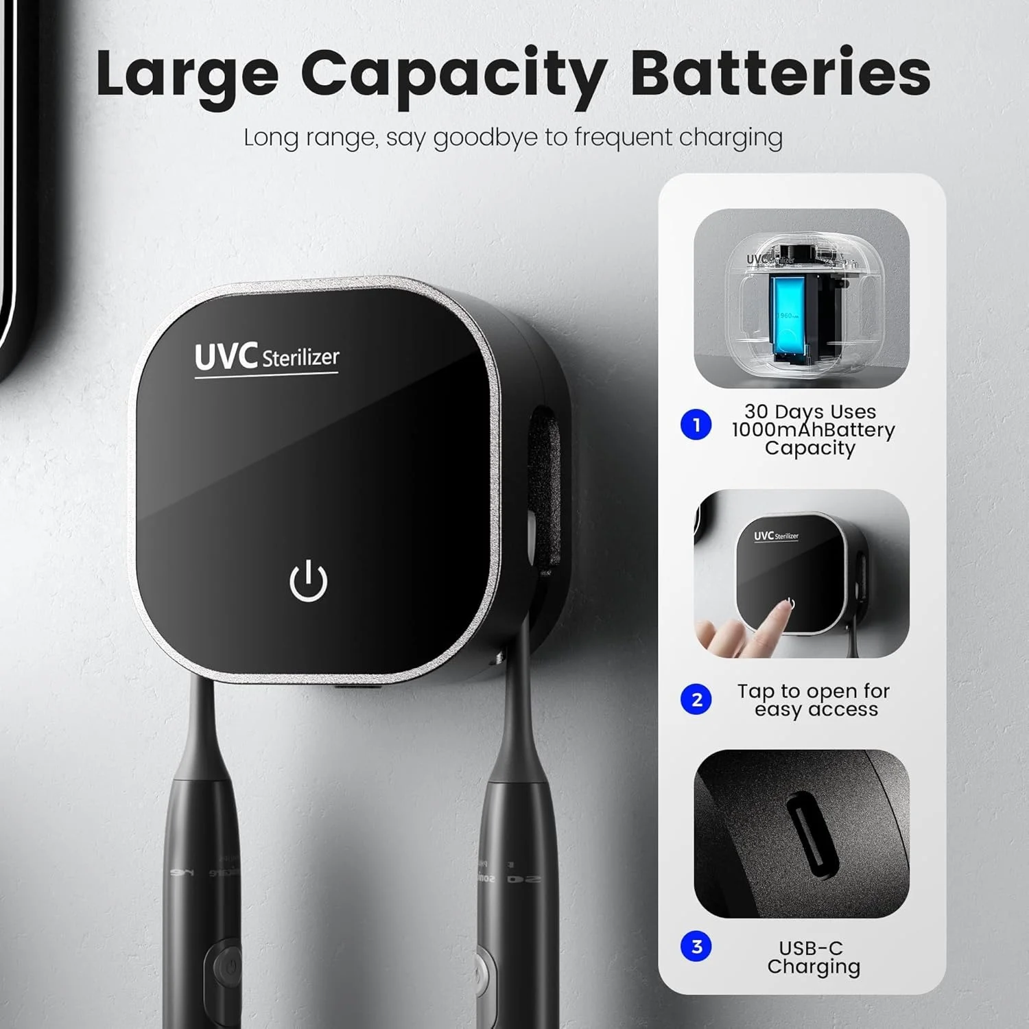 نگهدارنده مسواک برای حمام، ضدعفونی کننده مسواک UV، جا مسواکی دیواری، محفظه ضد آب برای نگهداری مسواک های برقی و دستی، تمیز و خشک
