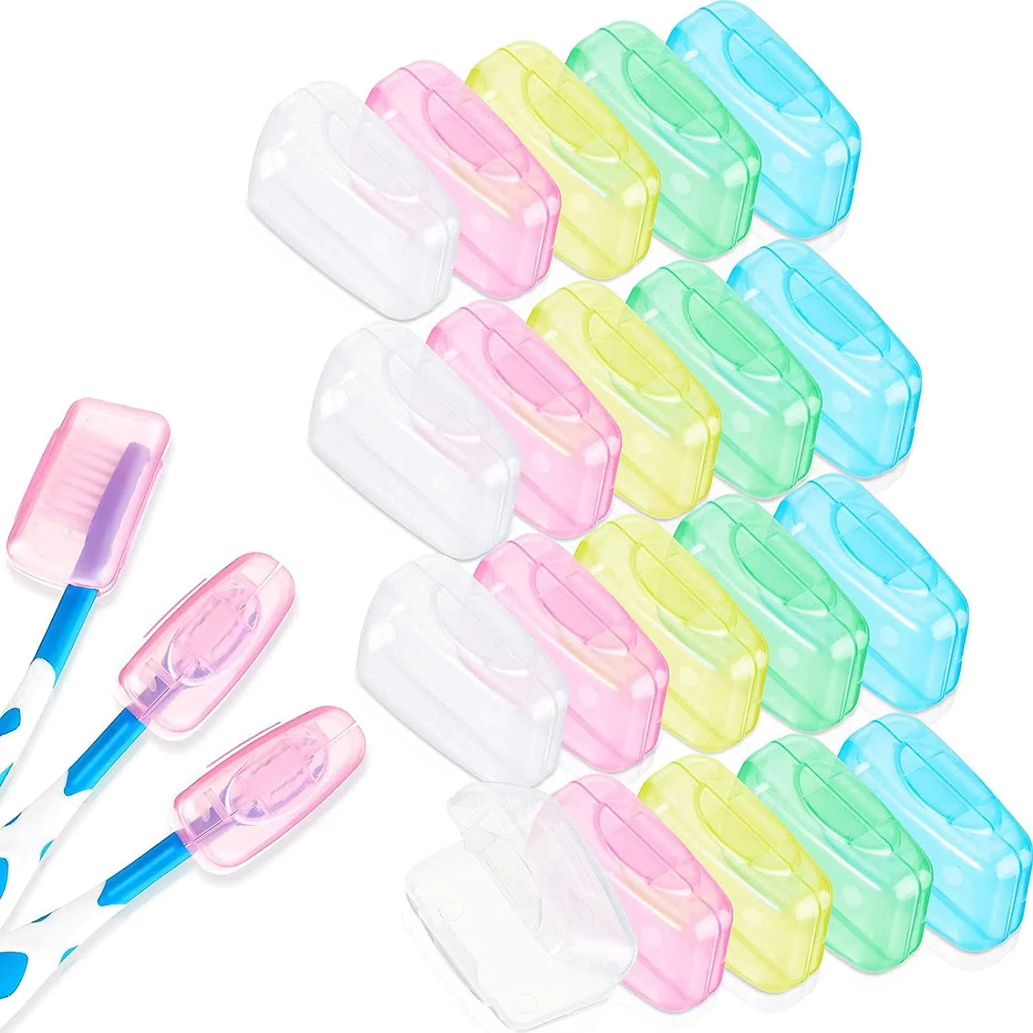 کاور سر مسواک قابل حمل KASTWAVE، کاور سر مسواک مسافرتی، محافظ سر مسواک، هولدر سر مسواک مناسب برای سفر، خانه و محل کار (5 رنگ، 20 عدد)