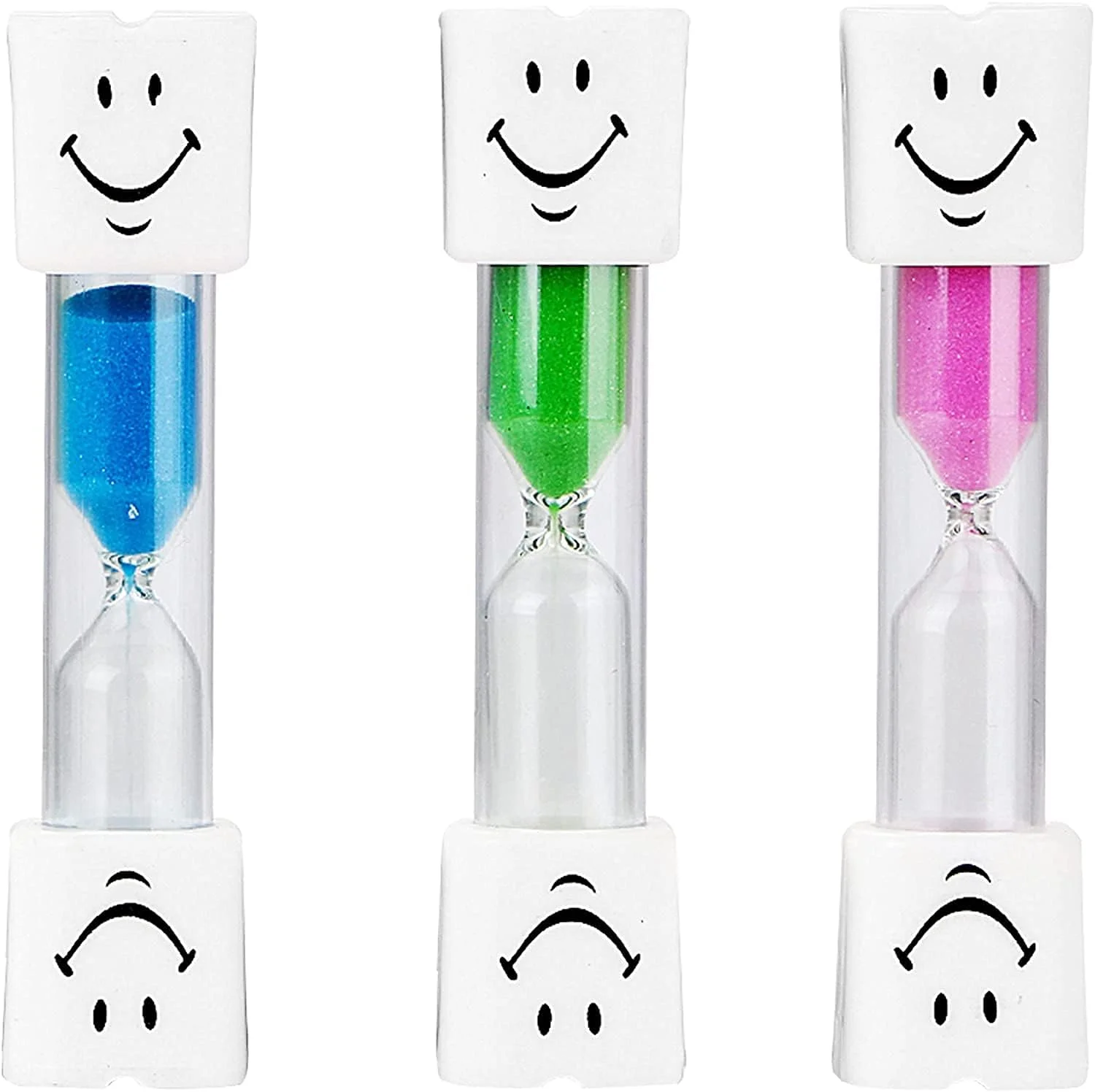 تایمر مسواک طرح لبخند KASTWAVE، بسته 3 عددی، تایمر شنی، تایمر 3 دقیقه ای مسواک برای کودکان، تایمر شنی برای بازی، آشپزی، شمارش معکوس زمان مسواک زدن، آبی، صورتی، سبز