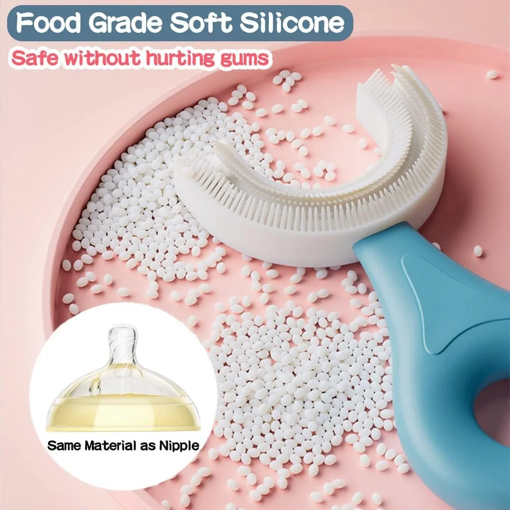 مسواک بچگانه KASTWAVE، مسواک U شکل برای کودکان، 4 عدد سری برس سیلیکونی نرم با گرید غذایی، طراحی تمیز کننده 360 درجه دهان و دندان برای کودکان نوپا و کودکان