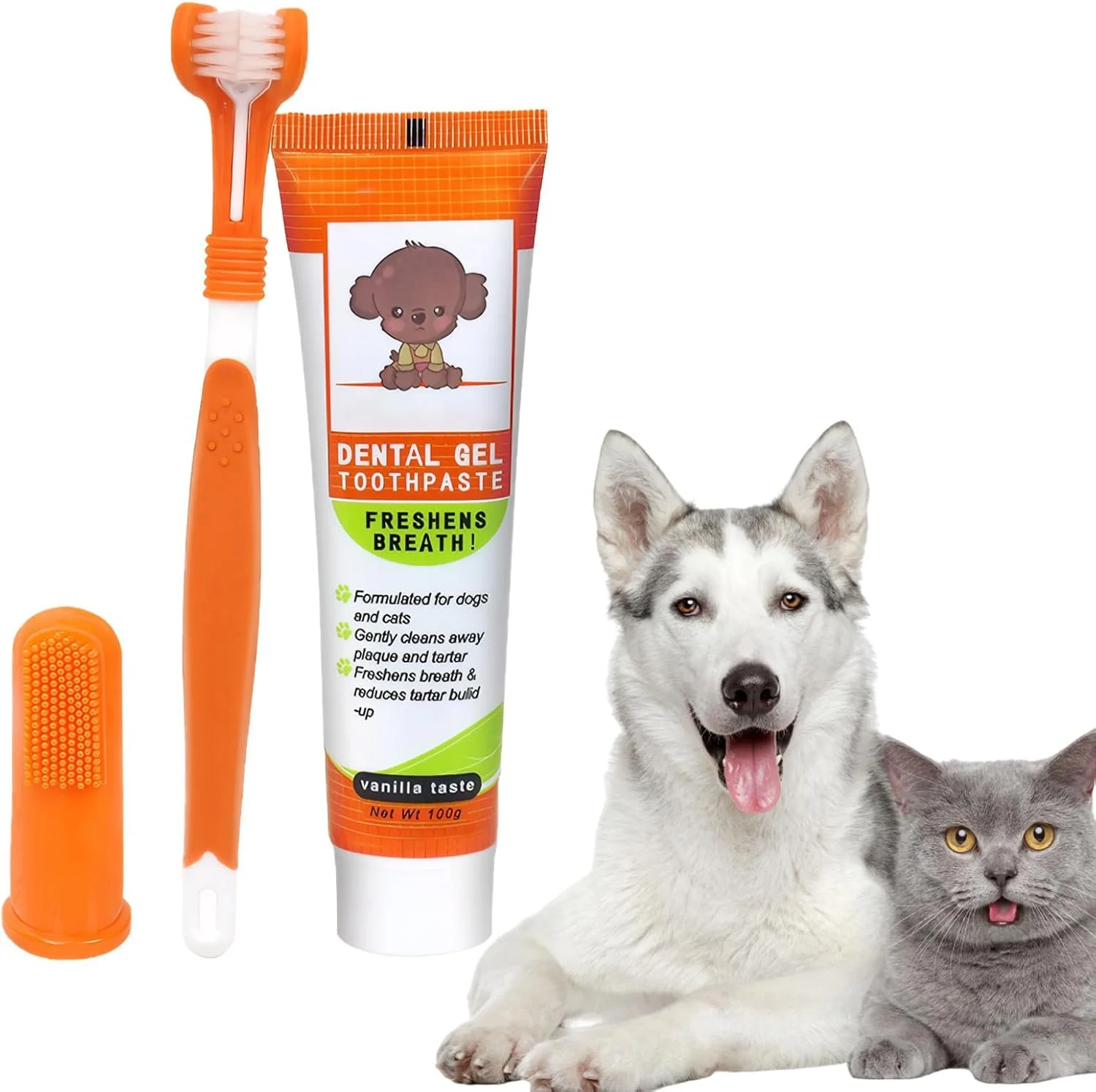 کیت بهداشت دهان و دندان حیوانات خانگی، 3 تکه شامل مسواک نرم سه طرفه، مسواک انگشتی و خمیر دندان سگ، راه حل آسان برای تنفس تازه، دندان های تمیز، کنترل پلاک و جرم، مراقبت کامل از دندان حیوانات خانگی