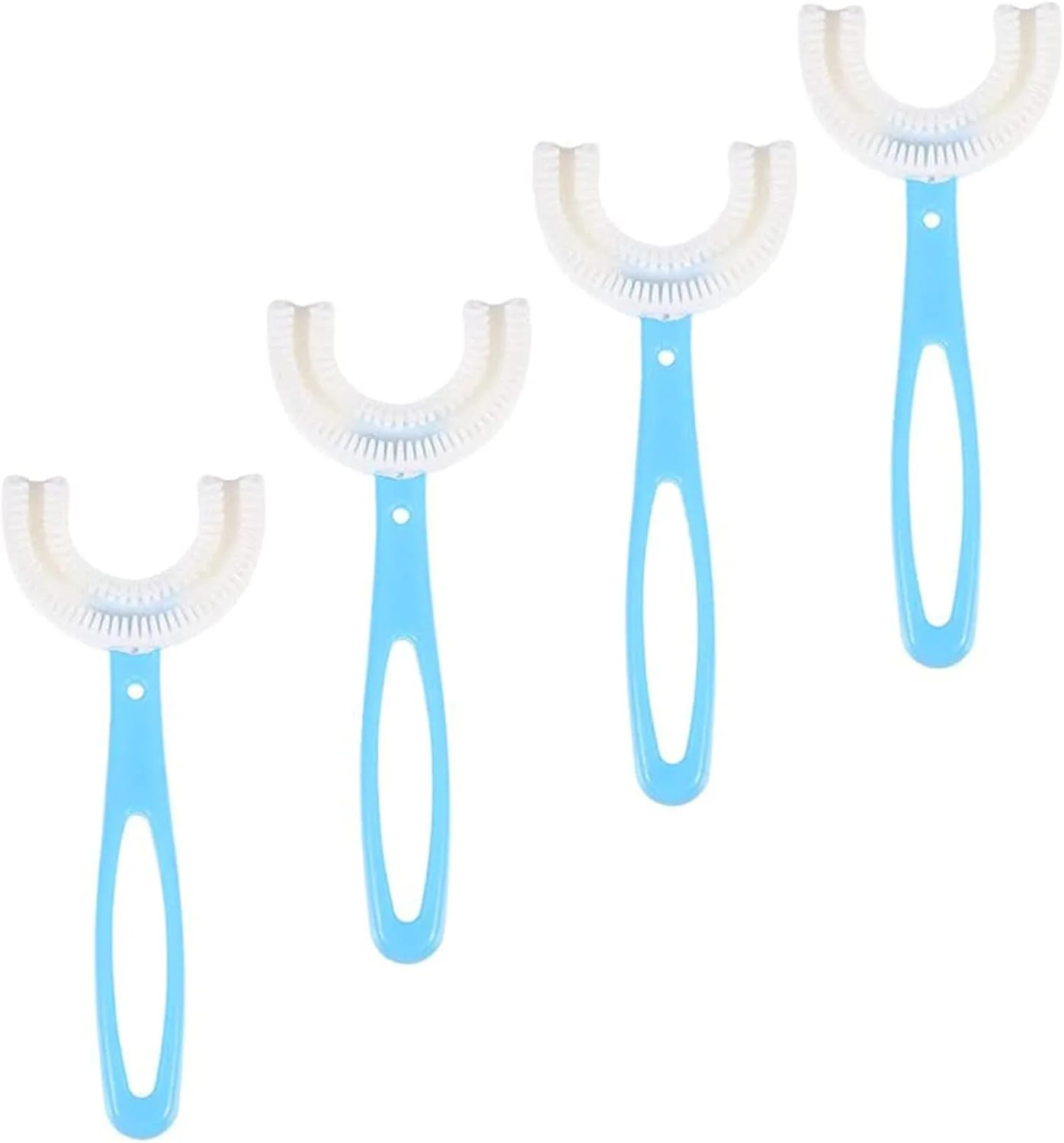 مسواک بچگانه U شکل، مسواک آموزشی با طراحی سر برس نرم، KASTWAVE بسته 4 عددی آبی، ابزار تمیز کردن دهان و دندان کودک، جنس PP