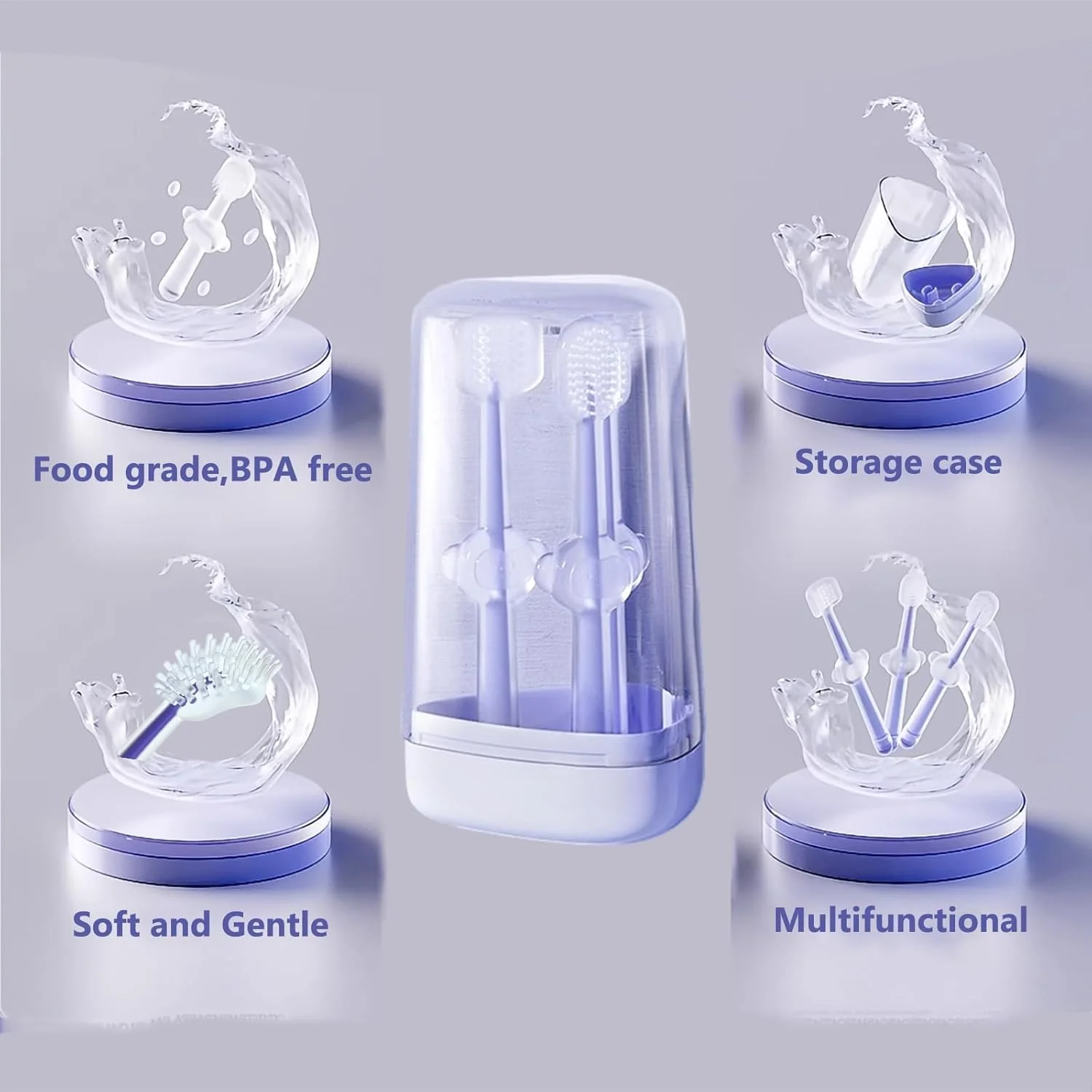 کیت مسواک سگ و گربه 360 درجه KASTWAVE، طراحی 3 در 1، برس زبان و 3 طرفه، بنفش، سیلیکونی، دستی، بسته 3 عددی کیت مسواک سگ و گربه 360 درجه KASTWAVE، طراحی 3 در 1، برس زبان و 3 طرفه، بنفش، سیلیکونی، دستی، بسته 3 عددی