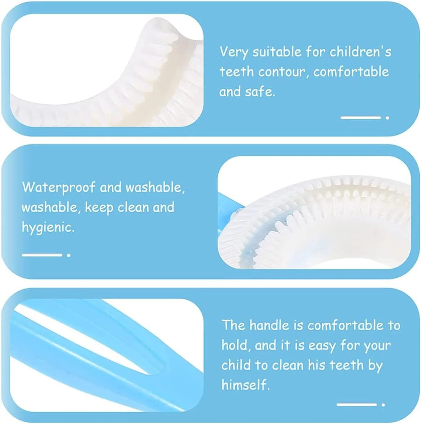مسواک بچگانه U شکل، مسواک آموزشی با طراحی سر برس نرم، KASTWAVE بسته 4 عددی آبی، ابزار تمیز کردن دهان و دندان کودک، جنس PP