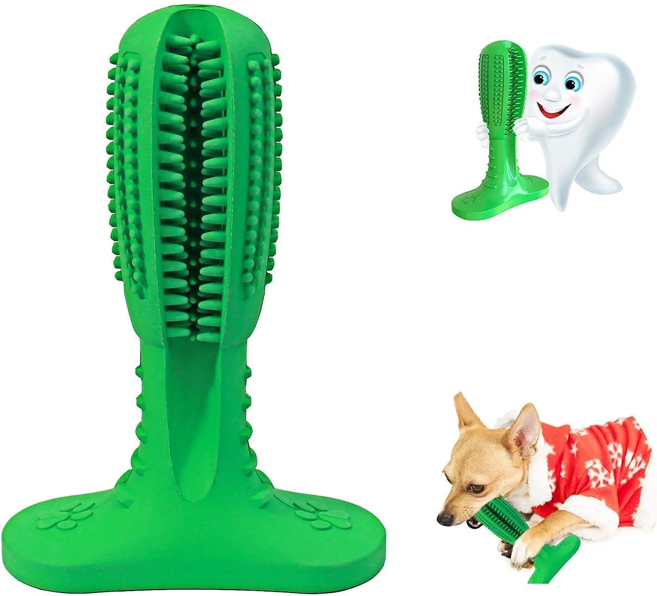 اسباب بازی سگ KASTWAVE، مسواک چوبی سگ، جویدنی سگ برای سگ های بزرگ و متوسط، مراقبت از دندان توله سگ، تمیز کردن موثر دندان های سگ، ماساژور غیر سمی از جنس لاستیک طبیعی (سبز، M)