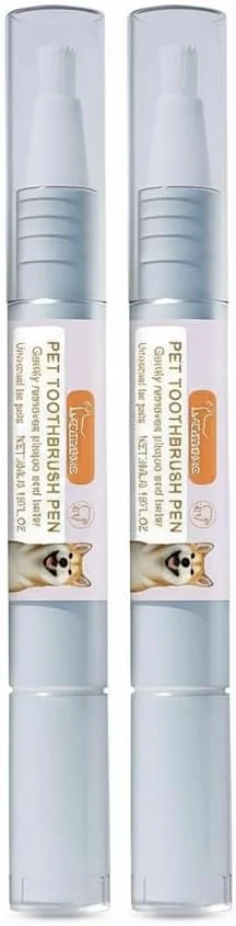 قلم مسواک حیوانات خانگی 2 عددی برای سگ و گربه - از بین برنده طبیعی جرم دندان بر پایه گیاهی، سفید کننده دندان، پاک کننده پلاک، خوشبو کننده دهان، کیت مراقبت از دندان با کاربری آسان برای بهداشت دهان و دندان حیوانات خانگی