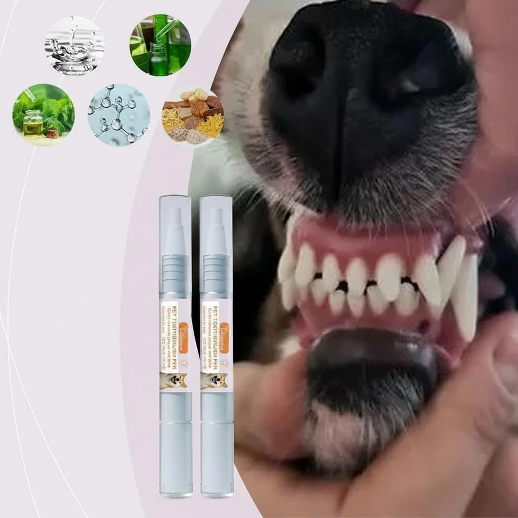 قلم مسواک حیوانات خانگی 2 عددی برای سگ و گربه - از بین برنده طبیعی جرم دندان بر پایه گیاهی، سفید کننده دندان، پاک کننده پلاک، خوشبو کننده دهان، کیت مراقبت از دندان با کاربری آسان برای بهداشت دهان و دندان حیوانات خانگی