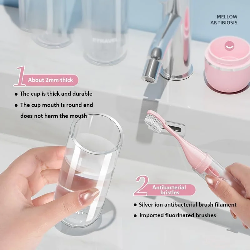 ست مسافرتی تاشو 3 در 1 KASTWAVE شامل مسواک، لیوان و محفظه خمیر دندان، مسواک تاشو قابل حمل برای کمپینگ، پیاده روی و سفرهای کاری (سفید سرامیکی)