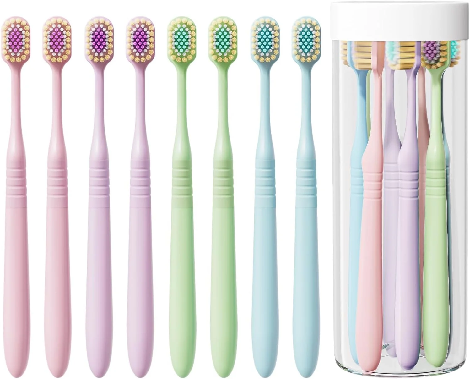 مسواک نرم برای بزرگسالان، برس های فوق العاده نرم برای لثه های حساس، مسواک دستی با سر پهن، مراقبت ملایم از لثه، دسته راحت، بسته 8 عددی خانواده، ایده آل برای دندان های حساس
