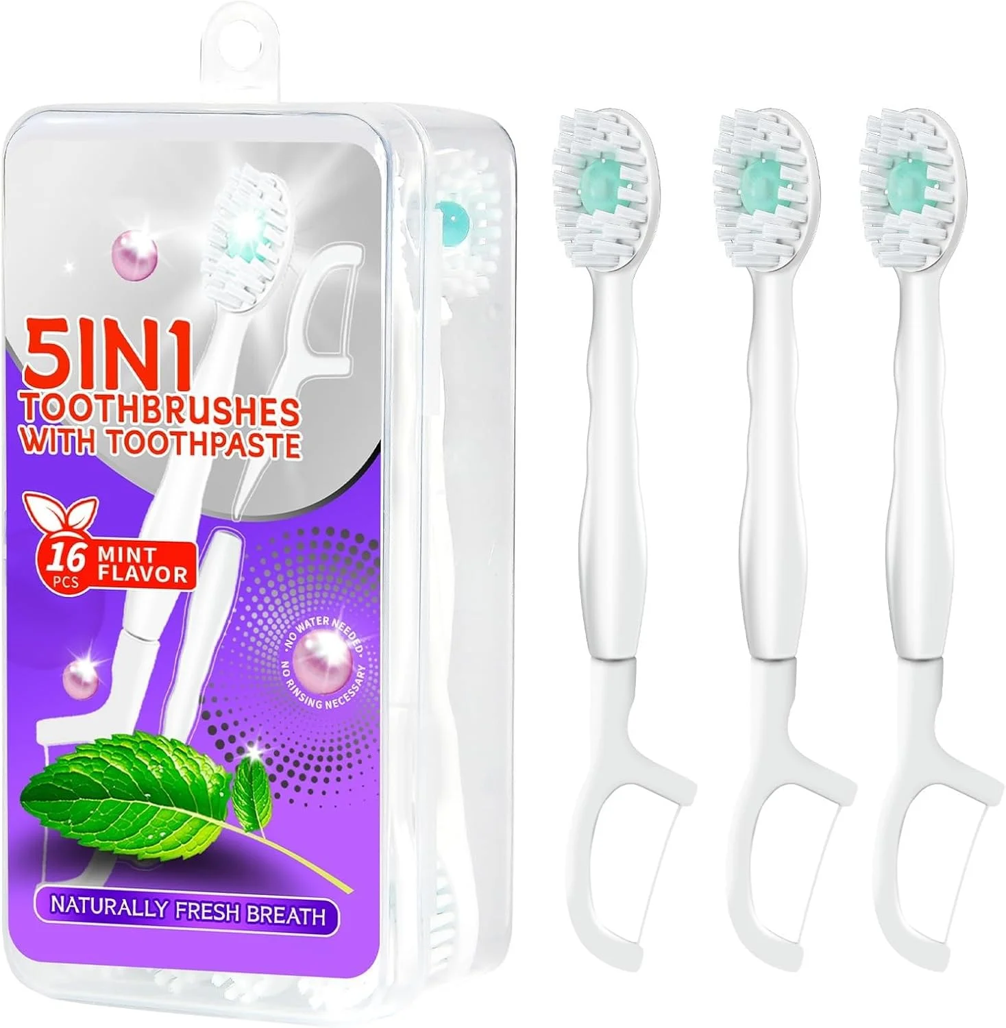 مسواک های کوچک یکبار مصرف KASTWAVE بسته 16 عددی - مسواک های مسافرتی با خمیر دندان، مسواک های قابل حمل، برای بزرگسالان و کودکان - مسواک نعنایی برای مسافرت، کار، کمپینگ، هتل (نعنایی)