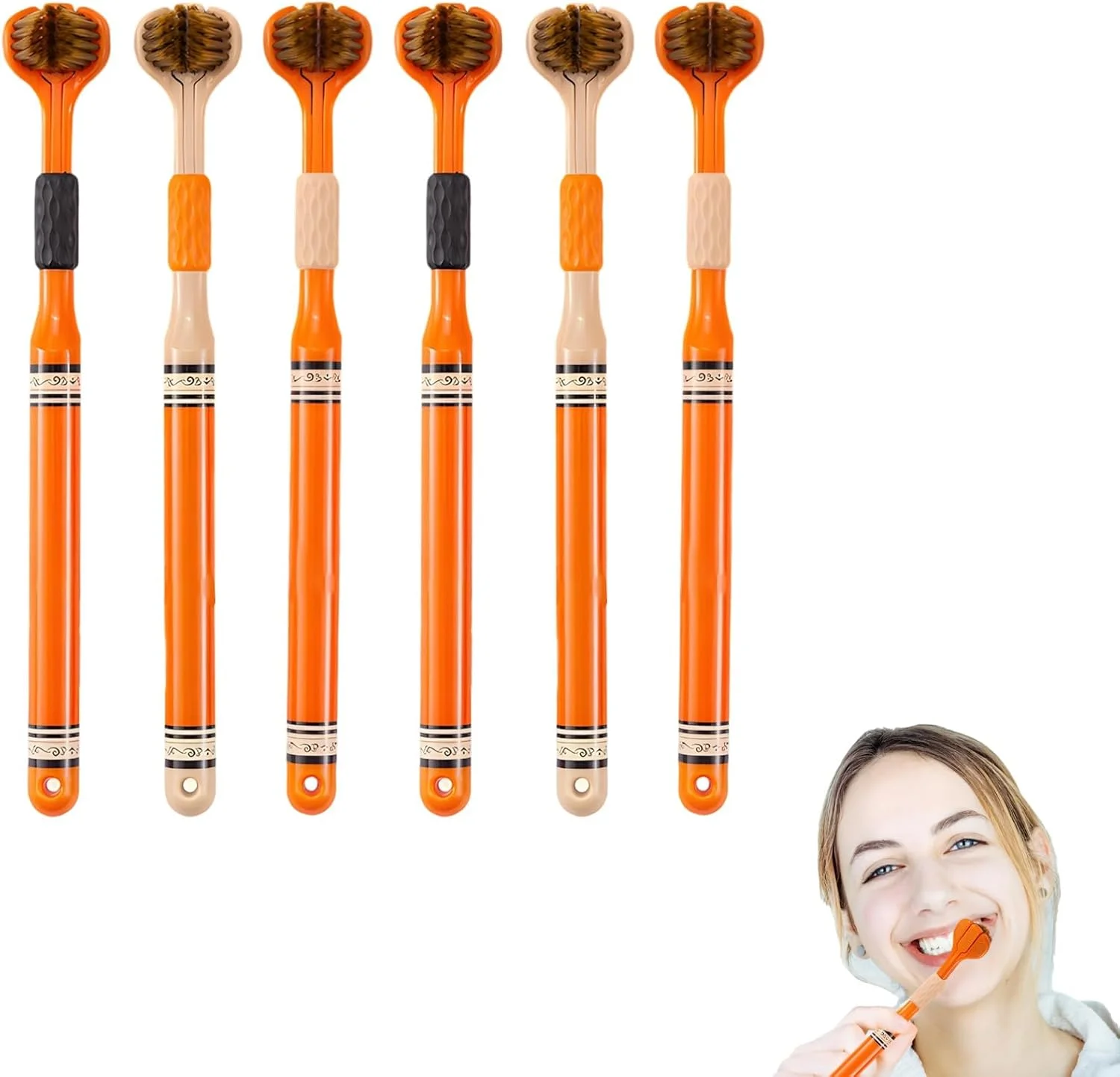 ست 6 عددی مسواک جویدنی برای لثه های حساس، مسواک های نرم 3 طرفه سایز مسافرتی نارنجی، برس مراقبت از دهان قابل حمل و ملایم برای کودکان، بزرگسالان و بهداشت دندان در حال حرکت