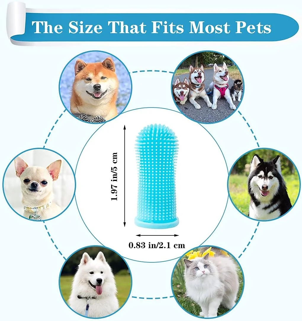 مسواک انگشتی سگ KASTWAVE، 2 عددی، مسواک سیلیکونی 360 درجه حیوانات خانگی، مسواک سگ و گربه، با جعبه نگهداری، دارای برس های فراگیر، سیلیکون غیر سمی، تمیز کردن آسان (آبی)