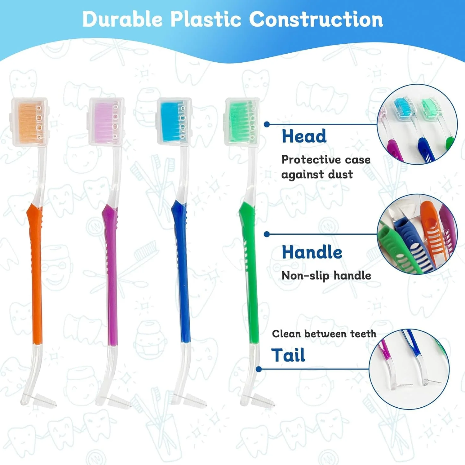 مسواک ارتودنسی KASTWAVE، بسته 4 عددی، با طراحی دو سر – برس V شکل و برس بین دندانی برای تمیز کردن موثر براکت ها، مجموعه چند رنگ برای مراقبت از دندان