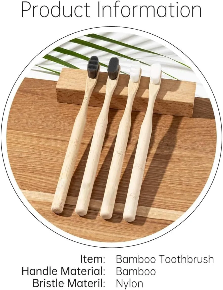 مسواک بامبو KASTWAVE، بسته 4 عددی، برس های فوق العاده نرم، مسواک 20000 برس نرم طبیعی، مسواک های زیست تخریب پذیر، مسواک های سازگار با محیط زیست برای لثه های حساس، هدیه عالی
