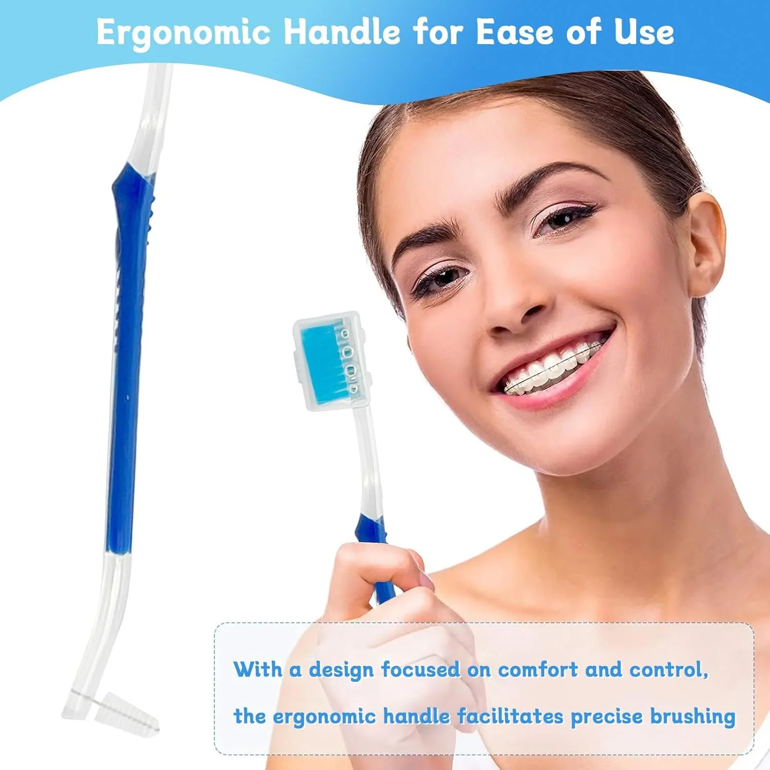 مسواک ارتودنسی KASTWAVE، بسته 4 عددی، با طراحی دو سر – برس V شکل و برس بین دندانی برای تمیز کردن موثر براکت ها، مجموعه چند رنگ برای مراقبت از دندان