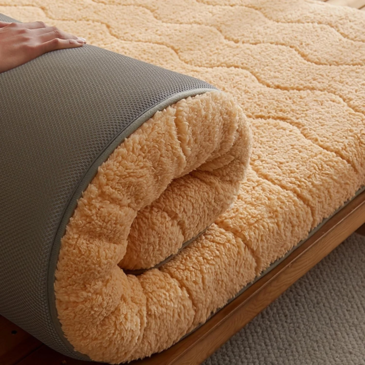 تشک فوتون تاشو ژاپنی - تشک رول آپ تنفسی برای اتاق خواب، کمپینگ، مسافرت - سایز یک نفره/دونفره/ملکه/کینگ (خاکستری، 90x190 سانتی متر)