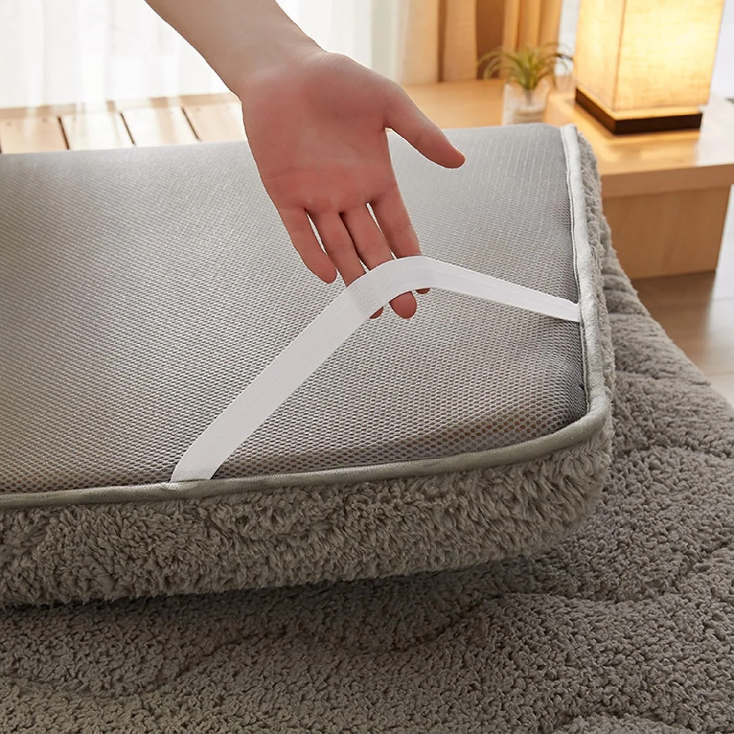 تشک فوتون تاشو ژاپنی - تشک رول آپ تنفسی برای اتاق خواب، کمپینگ، مسافرت - سایز یک نفره/دونفره/ملکه/کینگ (خاکستری، 90x190 سانتی متر)