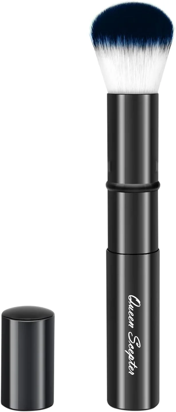 براش آرایشی کابوکی Queen Scepter با قابلیت جمع شدن، براش رژگونه مسافرتی، براش پودر قابل حمل با درپوش برای کرم پودر، رنگ، هایلایت، کانتور، رژگونه، بی عیب و نقص، لوازم آرایشی پودری