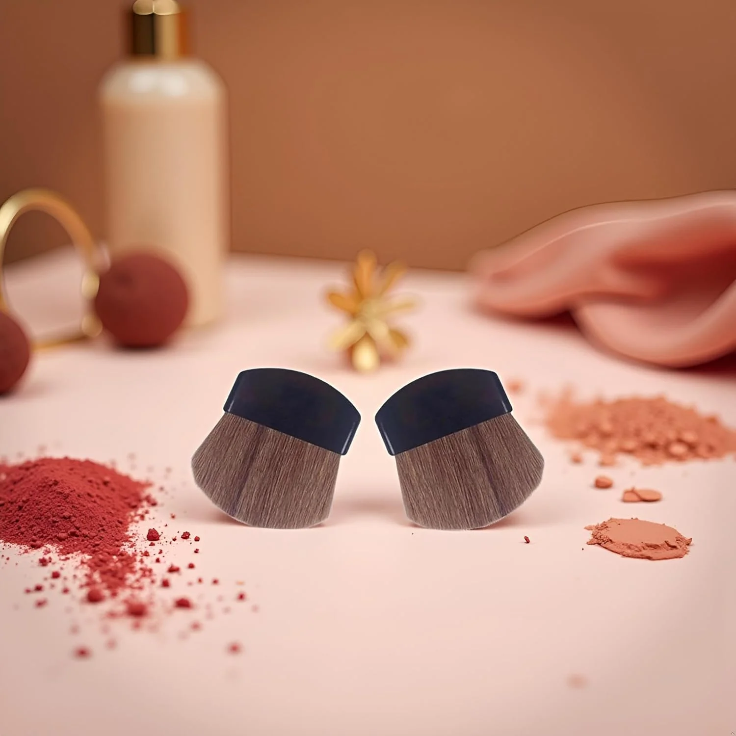 برس پودر مینی، 2 عدد برس آرایشی کوچک، برس آرایش صورت، برس رژگونه، برس ها و ابزار آرایشی