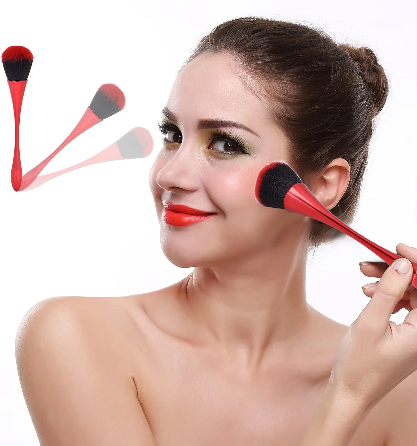 برس رژگونه، برس تمیز کننده پودر ناخن با موهای نرم قابل حمل، برس آرایشی شیک و قرمز با قابلیت جذب بالای پودر