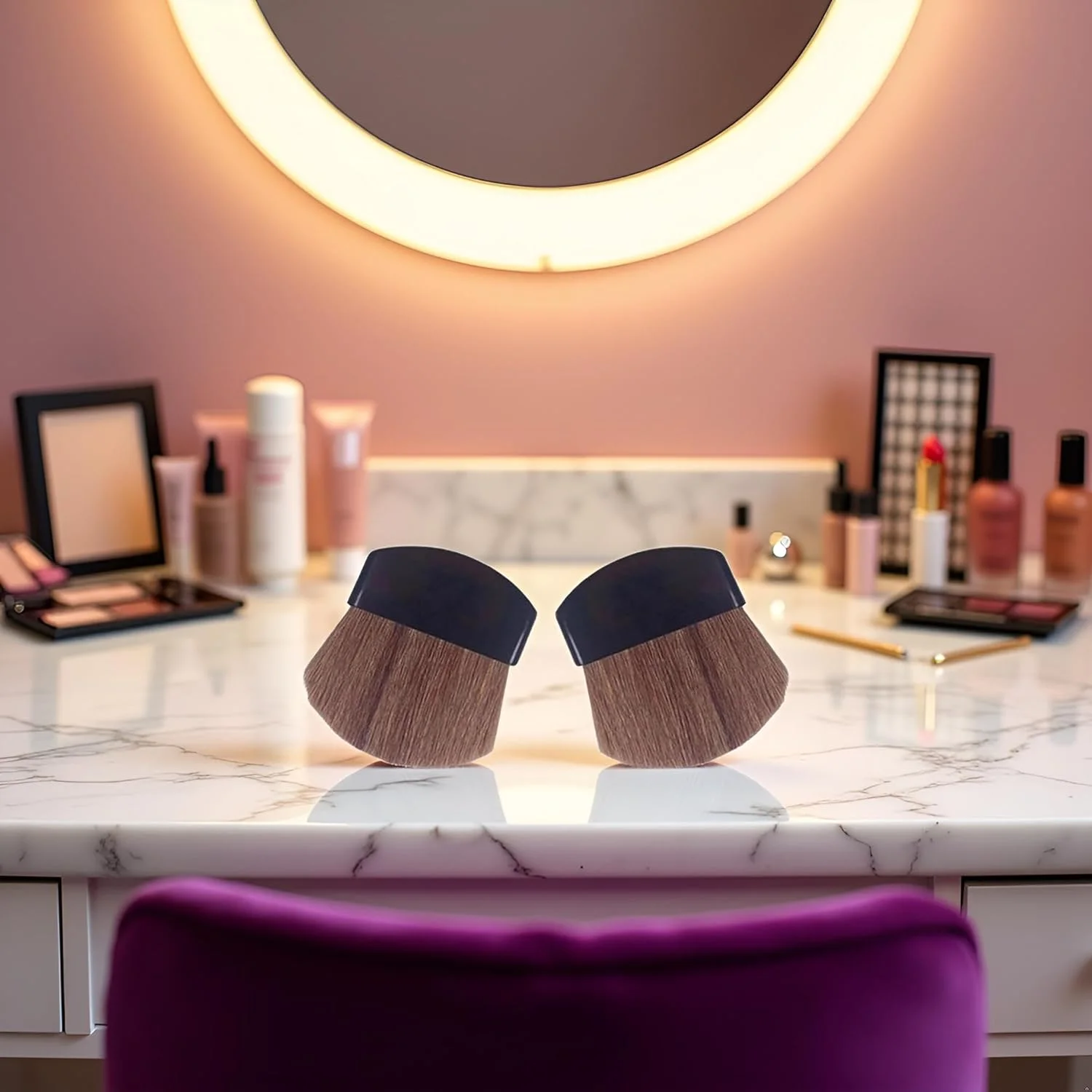 برس پودر مینی، 2 عدد برس آرایشی کوچک، برس آرایش صورت، برس رژگونه، برس ها و ابزار آرایشی