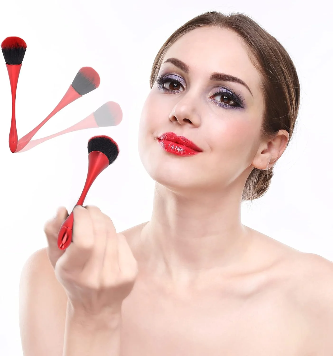 برس رژگونه، برس تمیز کننده پودر ناخن با موهای نرم قابل حمل، برس آرایشی شیک و قرمز با قابلیت جذب بالای پودر