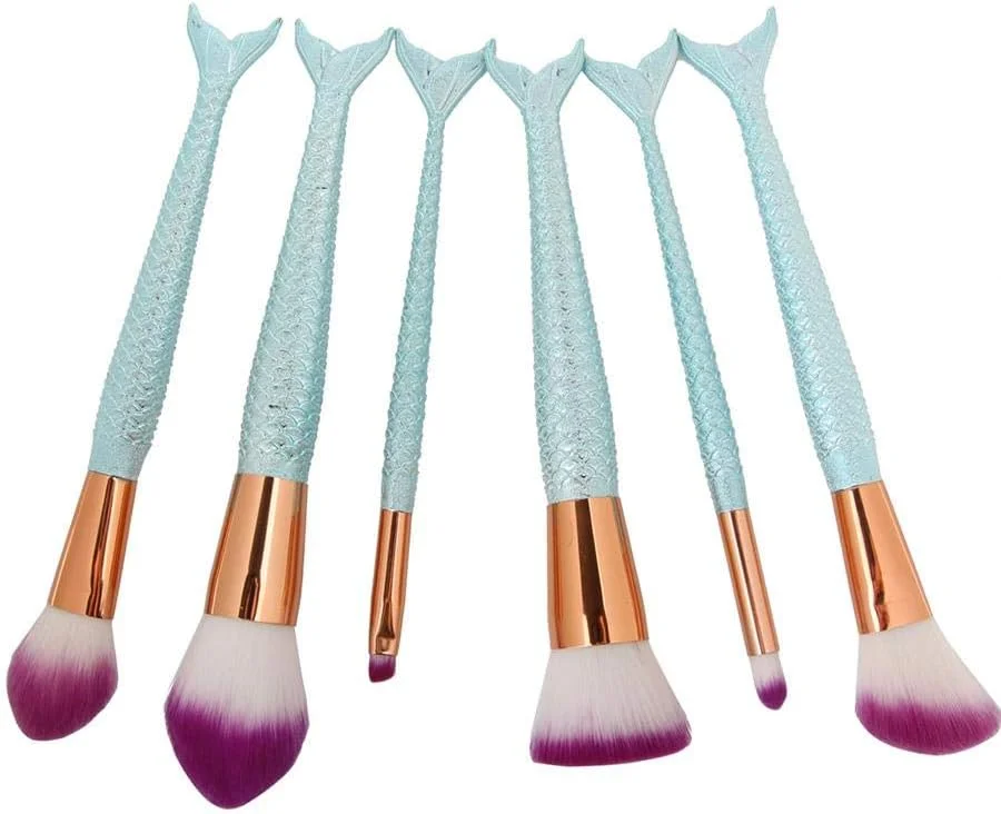 ست 6 عددی برس آرایشی پری دریایی با دسته دم ماهی آبی ست 6 عددی برس آرایشی پری دریایی با دسته دم ماهی آبی