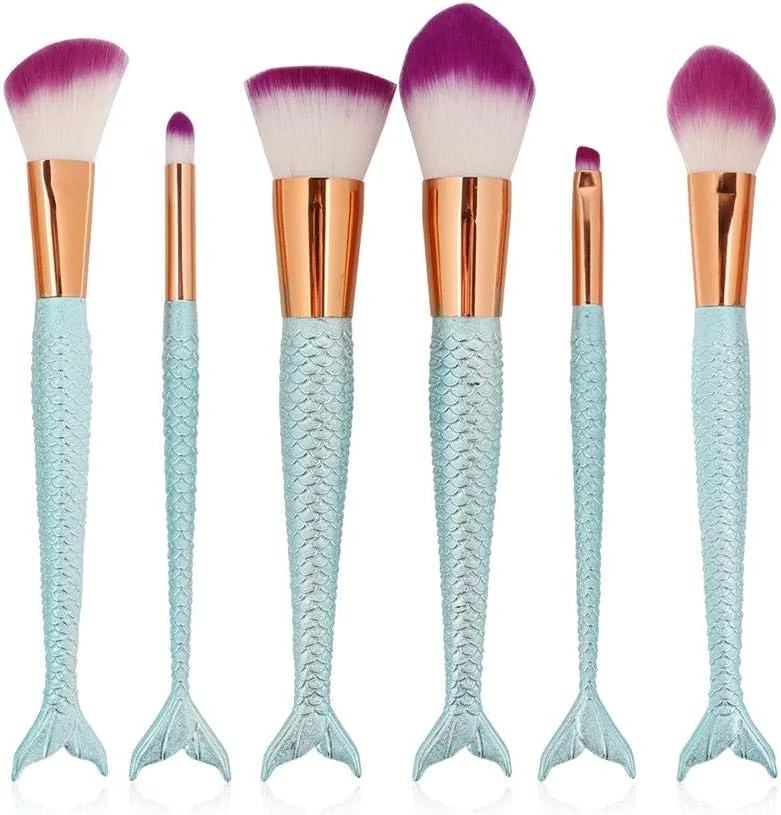 ست 6 عددی برس آرایشی پری دریایی با دسته دم ماهی آبی ست 6 عددی برس آرایشی پری دریایی با دسته دم ماهی آبی