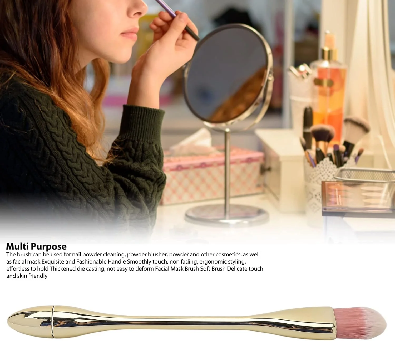 برس گرد و غبار ناخن، برس رژگونه بدون بو، موهای نرم و لطیف برای آرایش (طلایی شامپاین)