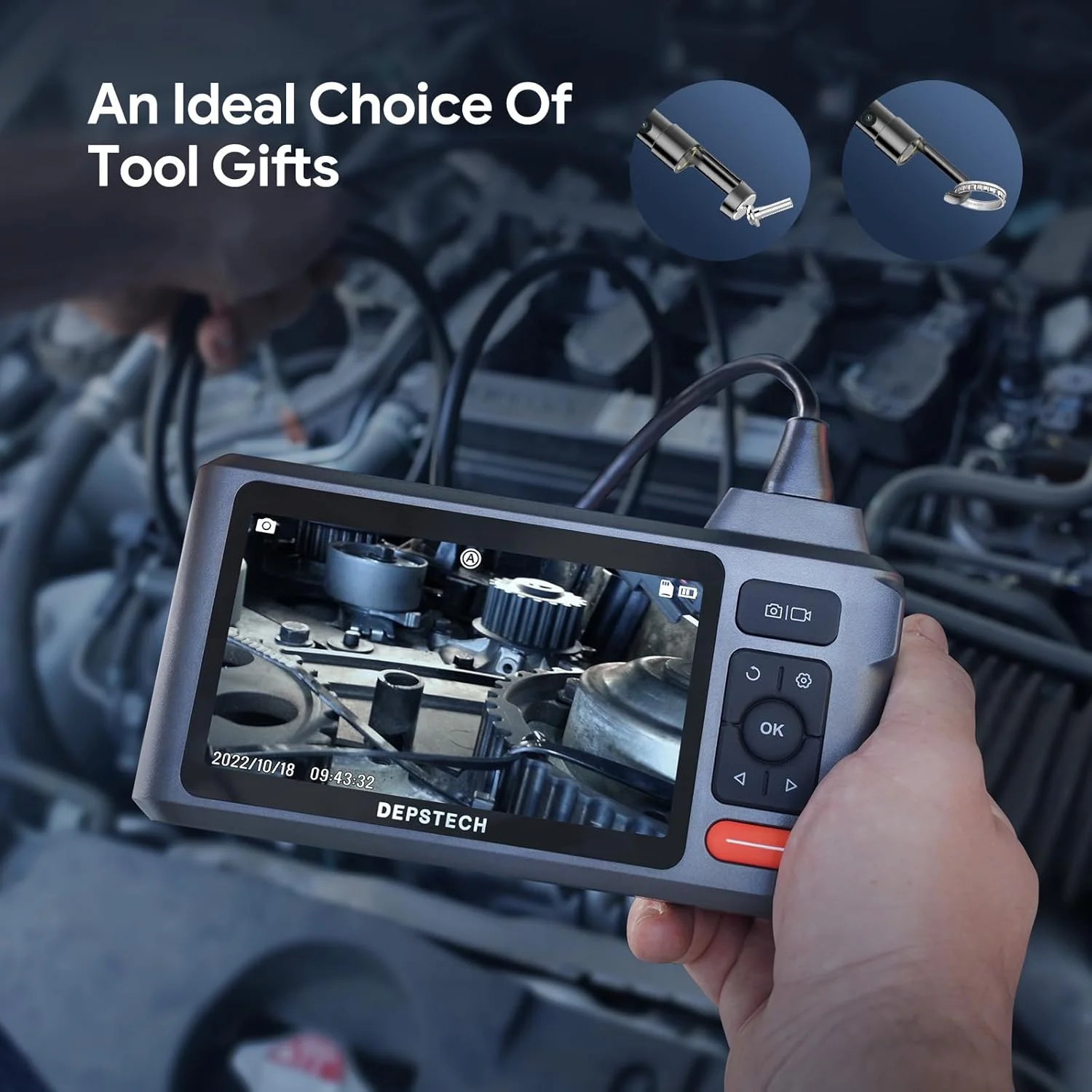 دوربین بازرسی DEPSTECH، دوربین آندوسکوپی دو لنز 1080P با چراغ، آندوسکوپ صفحه نمایش 5 اینچی IPS، صفحه نمایش تقسیم شده، دوربین مار ضد آب IP67، دوربین اسکوپ 7.9 میلی متری برای لوله تخلیه دیوار خودرو - 50FT