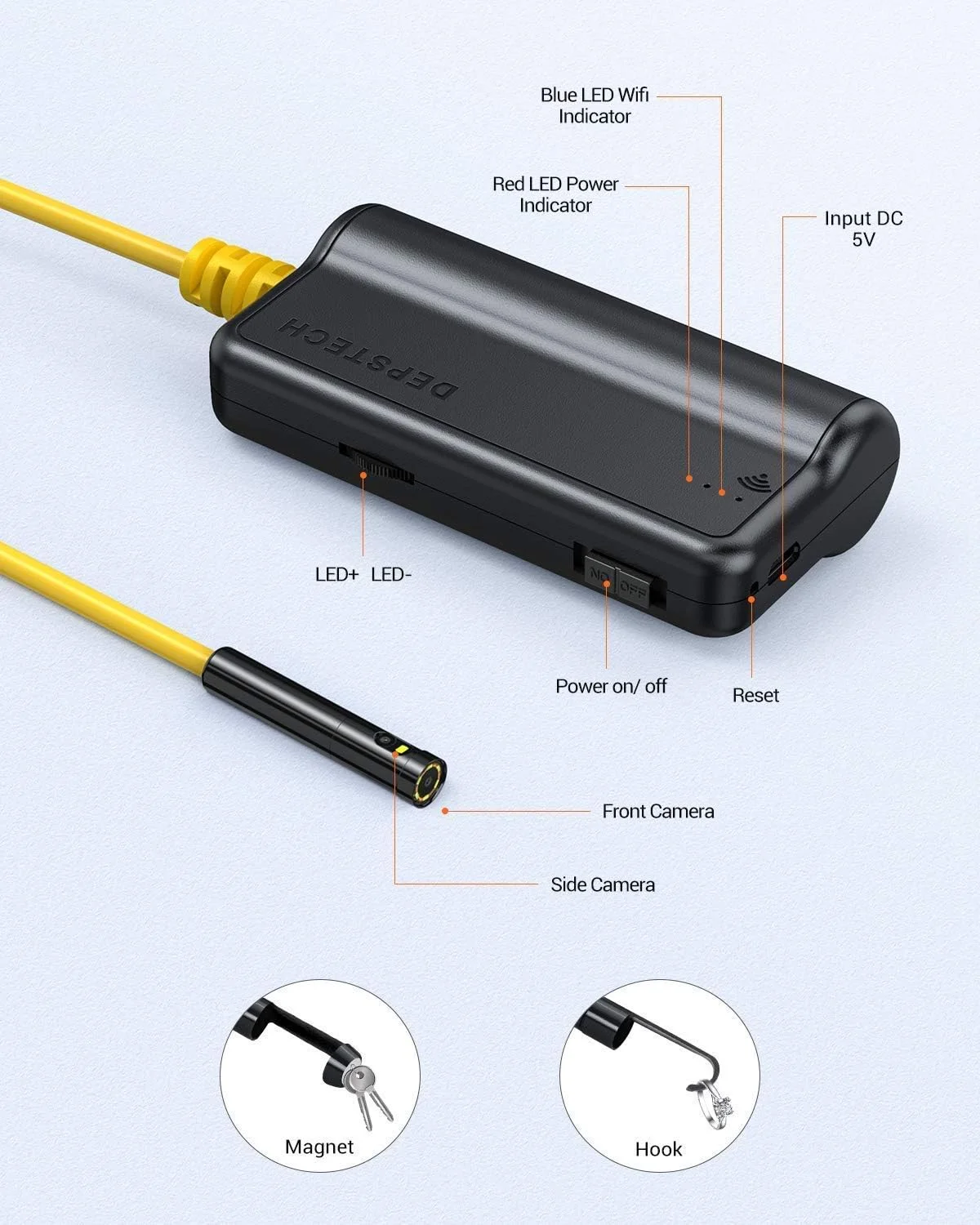 دوربین آندوسکوپی دو لنز DEPSTECH، دوربین بازرسی بوراسکوپ 1080P با کابل نیمه سخت 16.4 فوتی، 7 LED قابل تنظیم، ضد آب، مشکی، Wi-Fi، برای تبلت و تلفن هوشمند Android و iOS دوربین آندوسکوپی دو لنز DEPSTECH، دوربین بازرسی بوراسکوپ 1080P با کابل نیمه سخت 16.4 فوتی، 7 LED قابل تنظیم، ضد آب، مشکی، Wi-Fi، برای تبلت و تلفن هوشمند Android و iOS