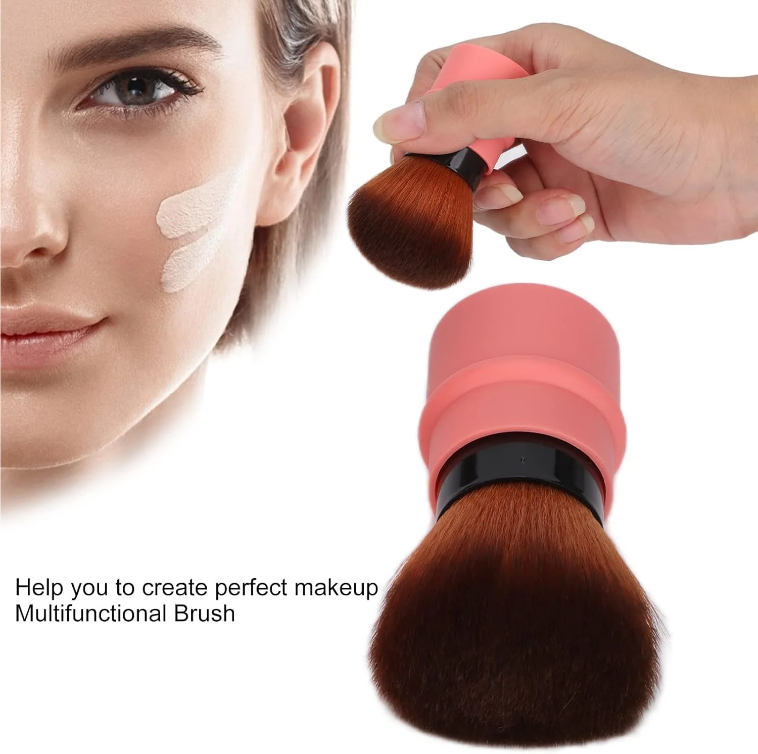 برس رژگونه چند منظوره، برس پودر نرم و کرکی قابل حمل با پوشش برای رژگونه، برنزر، پودر آرایشی، ابزار زیبایی با نگهداری آسان برای خانه و مسافرت