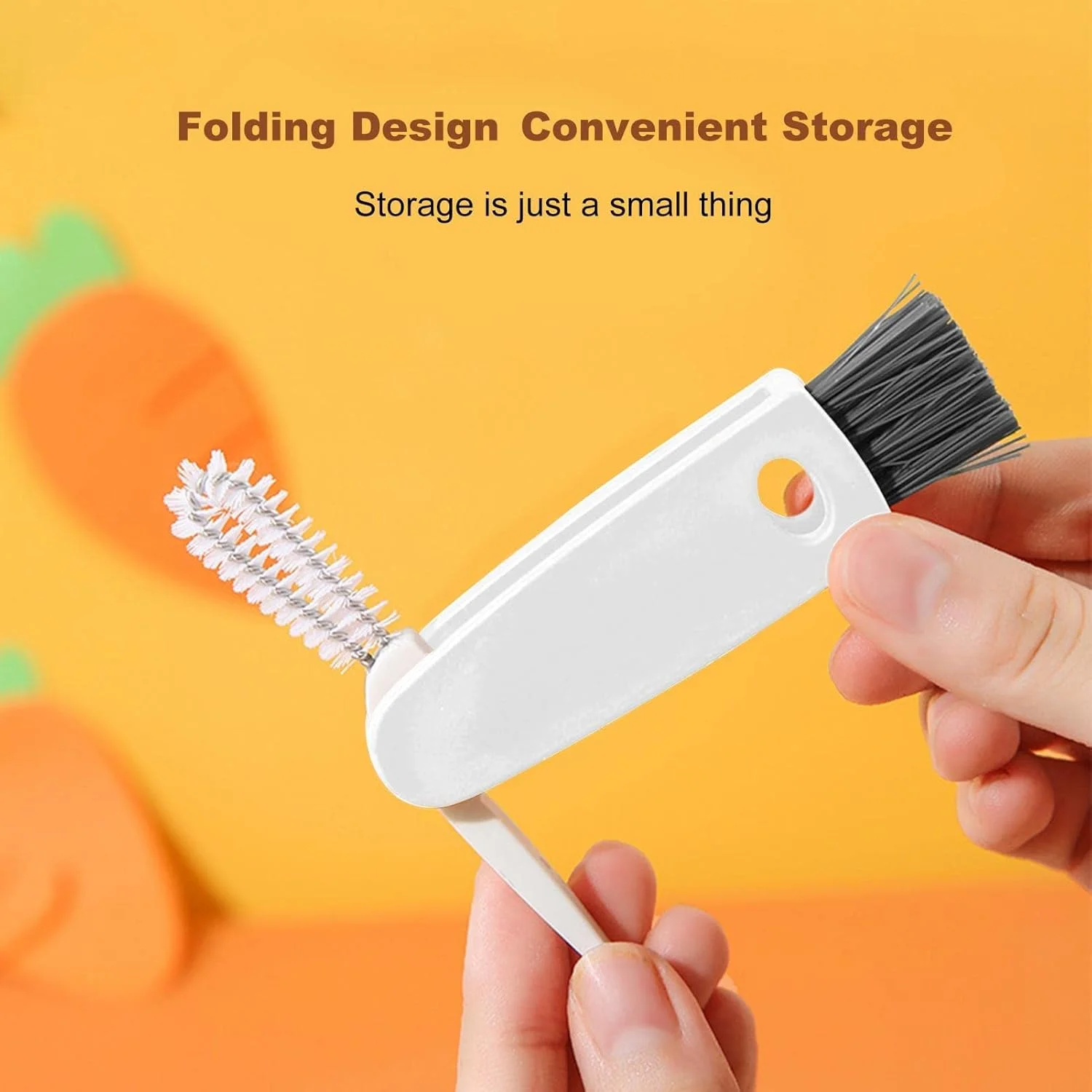 برس تمیز کننده چند منظوره - برس تمیز کننده درز درب بطری 3 در 1 قابل حمل و صرفه جویی در فضا، برس نازل بطری شیرخوری نرم و ایمن، برای شیار درب شیشه ای فنجان کوچک آشپزخانه