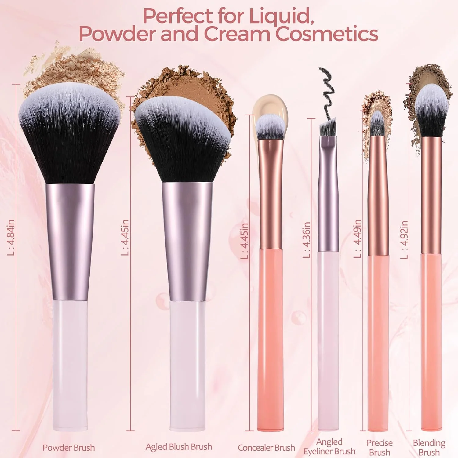 ست برس آرایشی مسافرتی موژیلان برای کرم پودر، سایه چشم، رژگونه، کانتور و کانسیلر، موهای متراکم و فوق العاده نرم، ست برس آرایشی کامل 6 تکه مینی (صورتی)