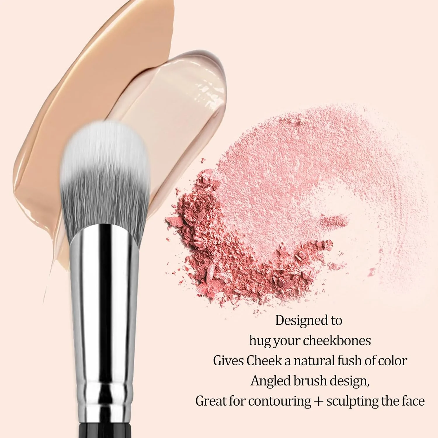 براش رژگونه زاویه دار MUIIGOOD، براش آرایشی صورت برای داشتن ظاهری کانتور شده، عالی برای رژگونه کرمی، مایع یا پودری براش رژگونه زاویه دار MUIIGOOD، براش آرایشی صورت برای داشتن ظاهری کانتور شده، عالی برای رژگونه کرمی، مایع یا پودری