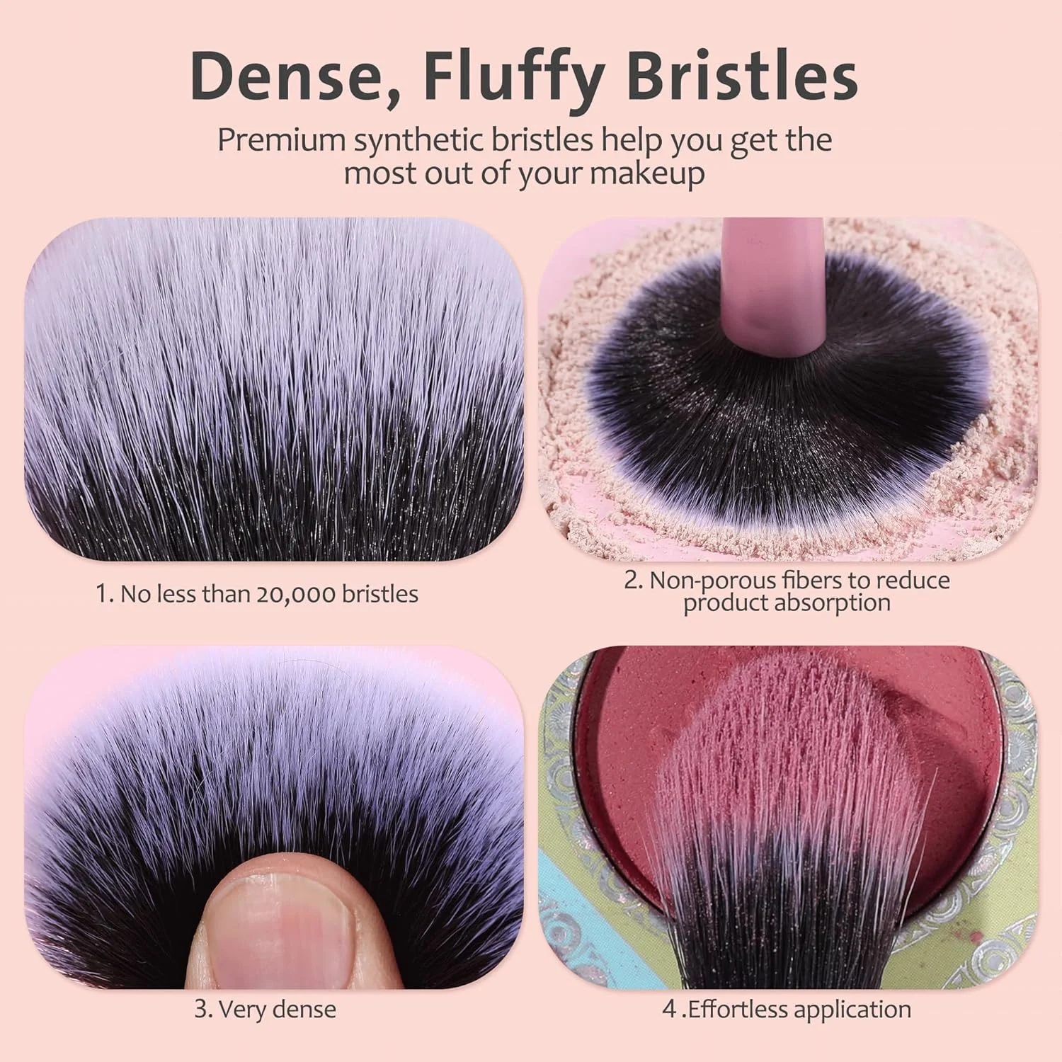 ست برس آرایشی مسافرتی موژیلان برای کرم پودر، سایه چشم، رژگونه، کانتور و کانسیلر، موهای متراکم و فوق العاده نرم، ست برس آرایشی کامل 6 تکه مینی (صورتی)