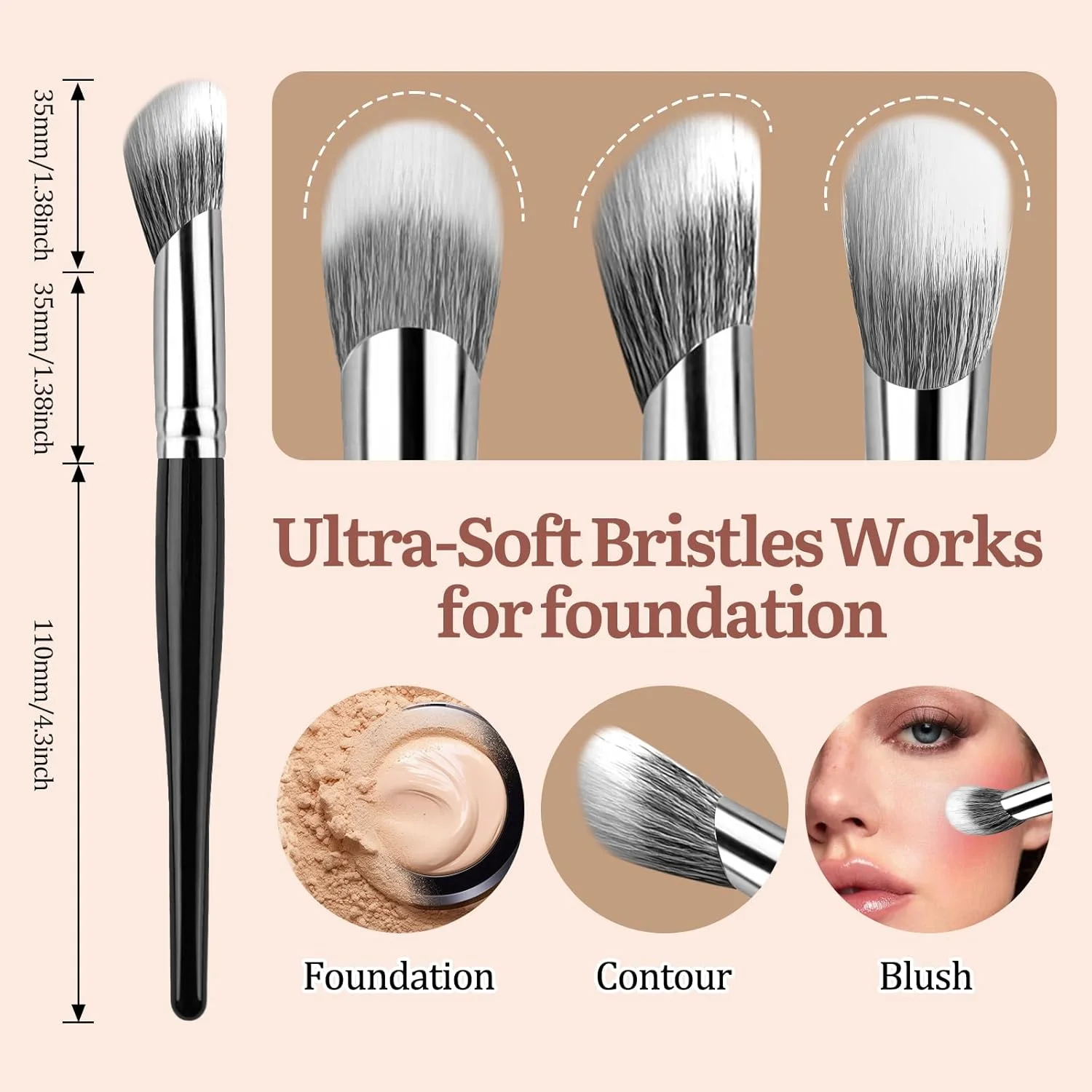 براش رژگونه زاویه دار MUIIGOOD، براش آرایشی صورت برای داشتن ظاهری کانتور شده، عالی برای رژگونه کرمی، مایع یا پودری براش رژگونه زاویه دار MUIIGOOD، براش آرایشی صورت برای داشتن ظاهری کانتور شده، عالی برای رژگونه کرمی، مایع یا پودری