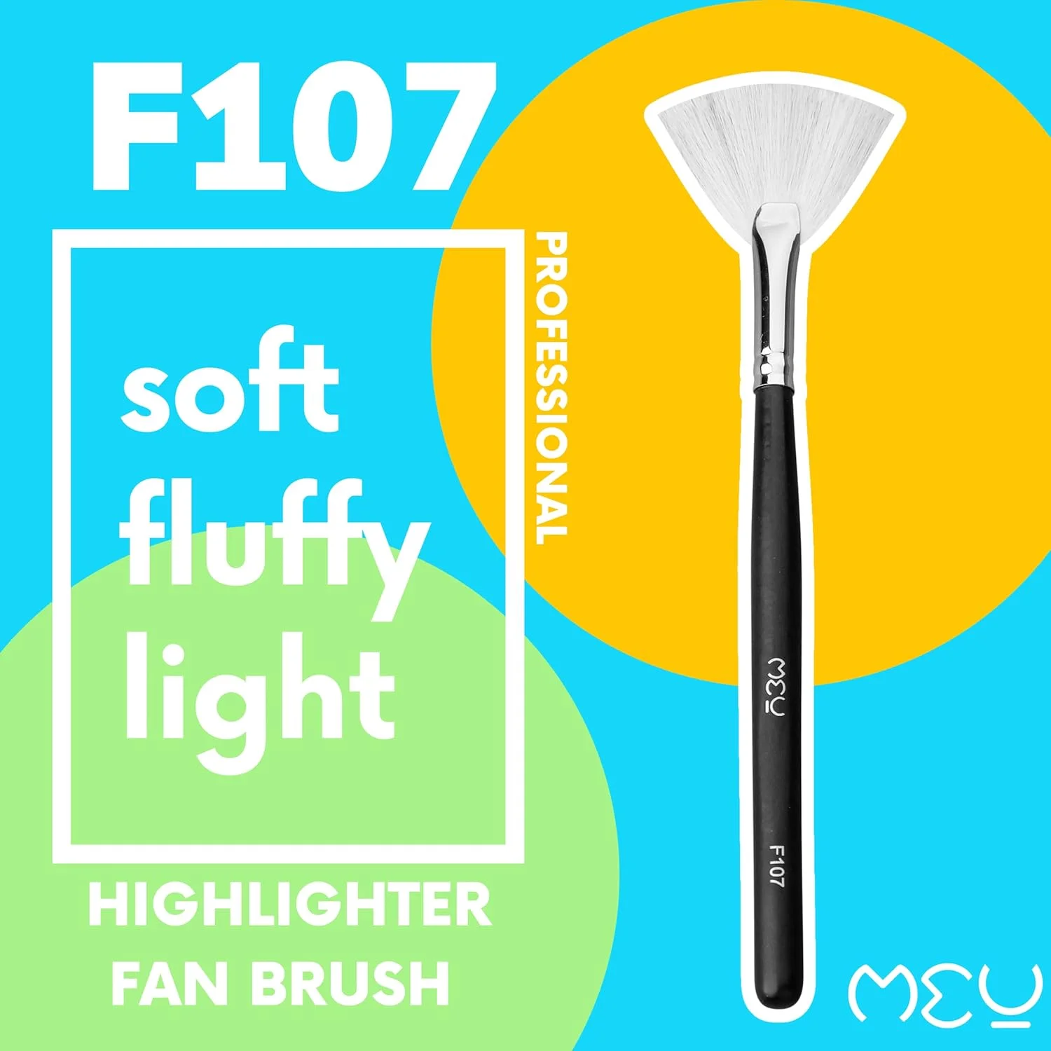 MEU برس آرایشی بادبزنی حرفه ای هایلایتر با موهای نرم و کرکی مصنوعی و دسته چوبی | مناسب برای هایلایت، رژگونه و برنزر | (تک عددی) - F107