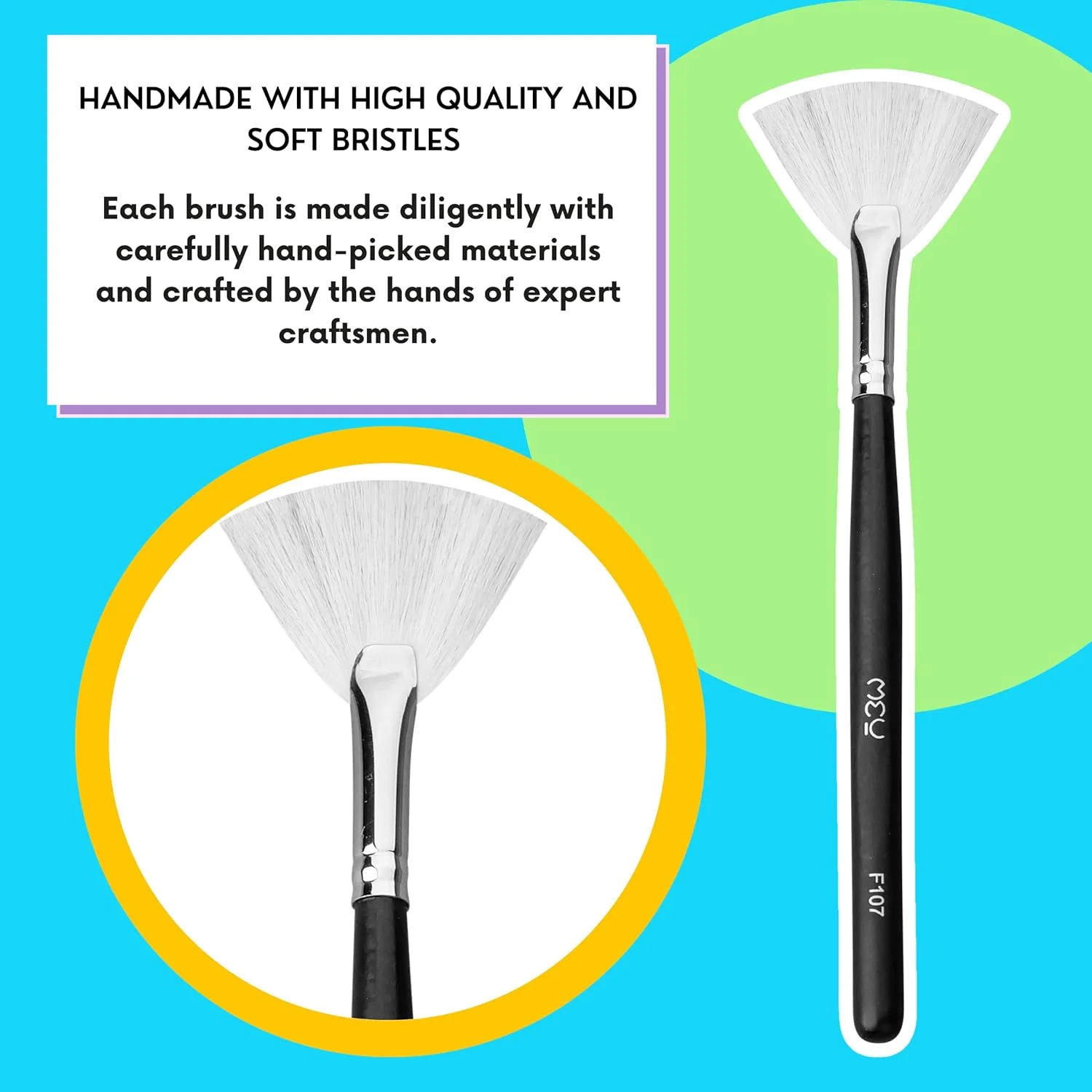 MEU برس آرایشی بادبزنی حرفه ای هایلایتر با موهای نرم و کرکی مصنوعی و دسته چوبی | مناسب برای هایلایت، رژگونه و برنزر | (تک عددی) - F107