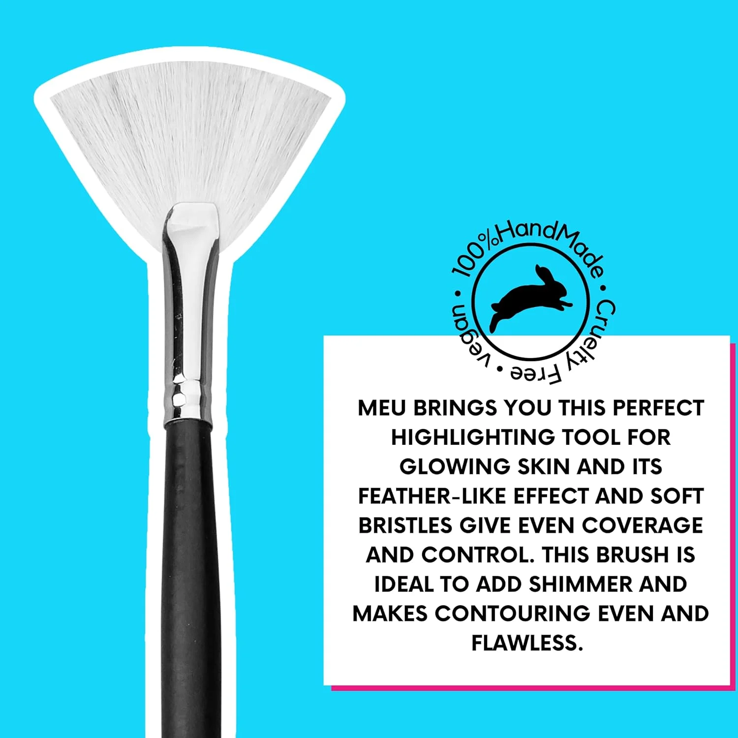 MEU برس آرایشی بادبزنی حرفه ای هایلایتر با موهای نرم و کرکی مصنوعی و دسته چوبی | مناسب برای هایلایت، رژگونه و برنزر | (تک عددی) - F107