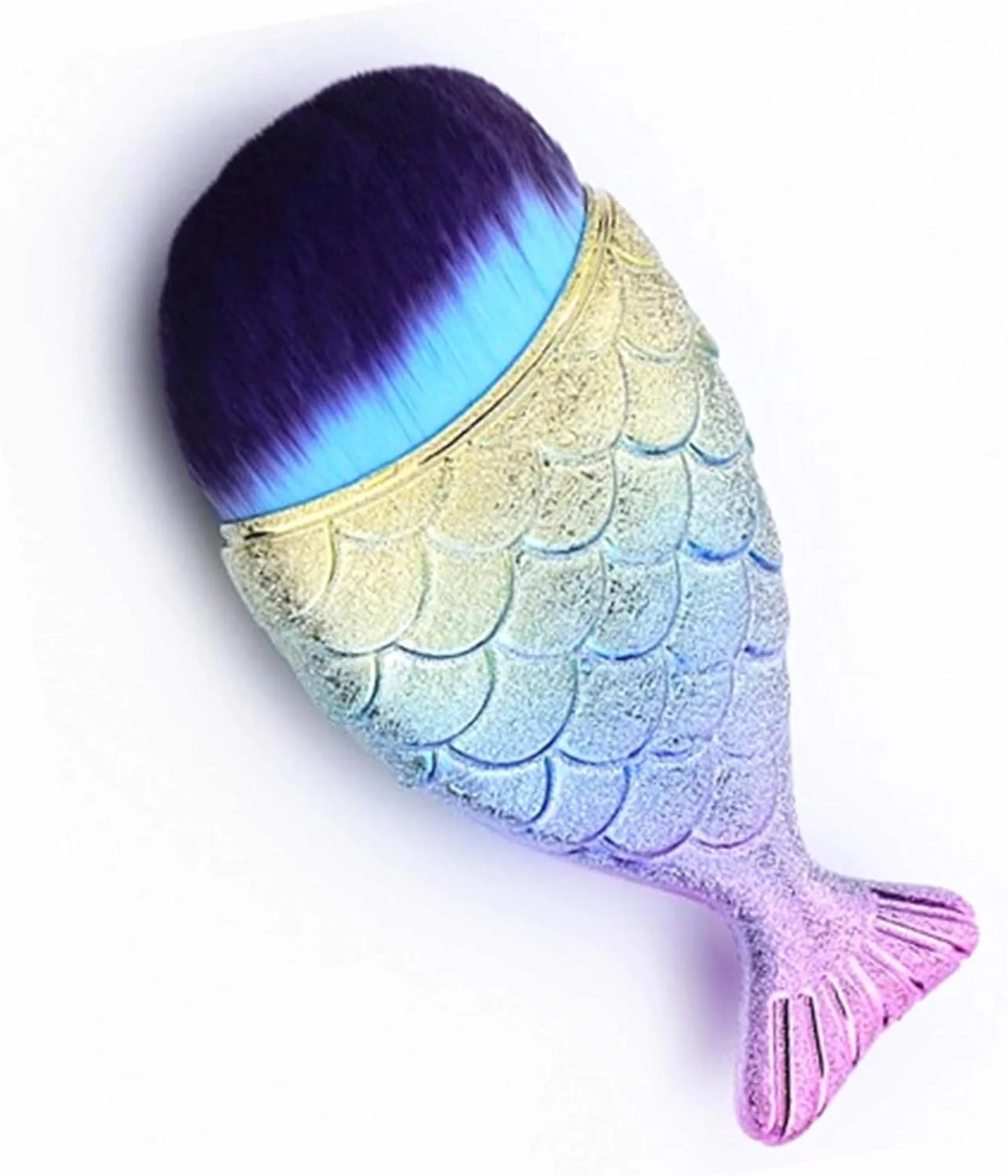 براش آرایشی 1 عددی، براش پودر رژگونه، ابزار آرایشی دم ماهی برای ابرو، خط چشم و صورت (آبی)