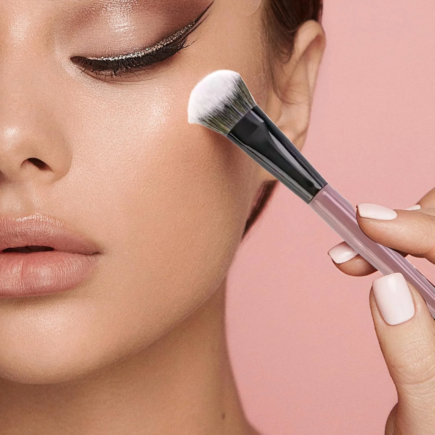 براش رژگونه، براش هایلایتر و برنزر مایع با موهای نرم - ابزار آرایشی ترکیبی قابل حمل برای صورت مناسب خانم ها، دختران و مبتدیان