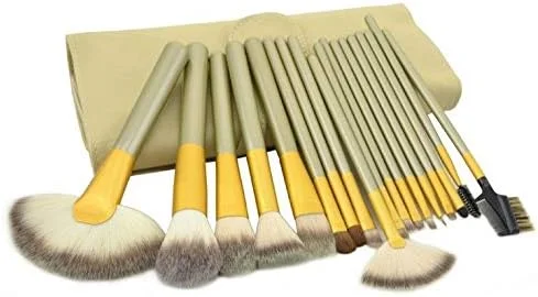 ست برس آرایشی کیت برس صورت موی طبیعی کیف شیک چرمی PU [18 تکه]