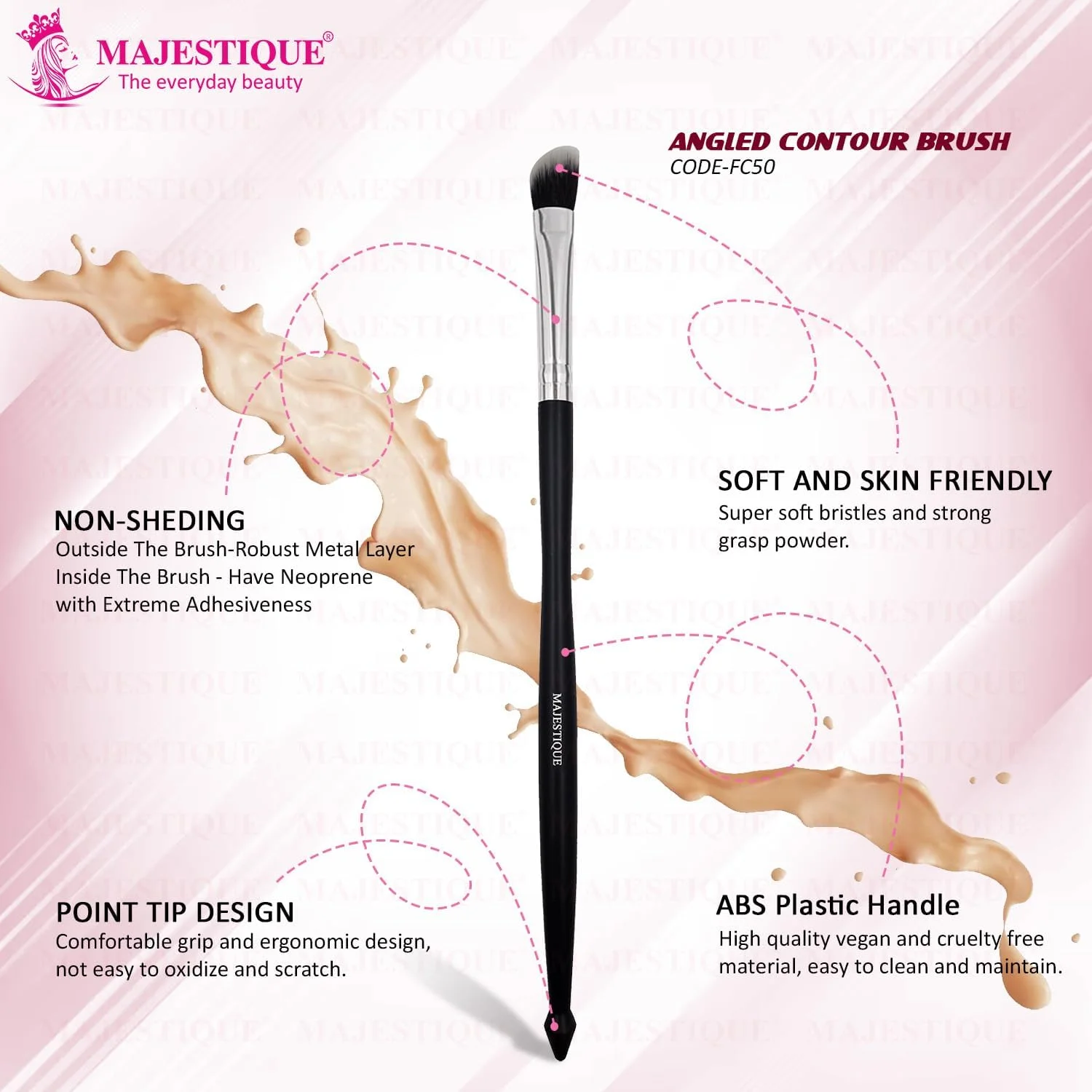 براش آرایشی زاویه دار مجستیک برای کانتورینگ صورت، ابزار حرفه ای زیبایی، براش حرفه ای برای استفاده در سالن و منزل، ساخته شده از موهای مصنوعی درجه یک - برای رژگونه، برنزه کردن، هایلایت