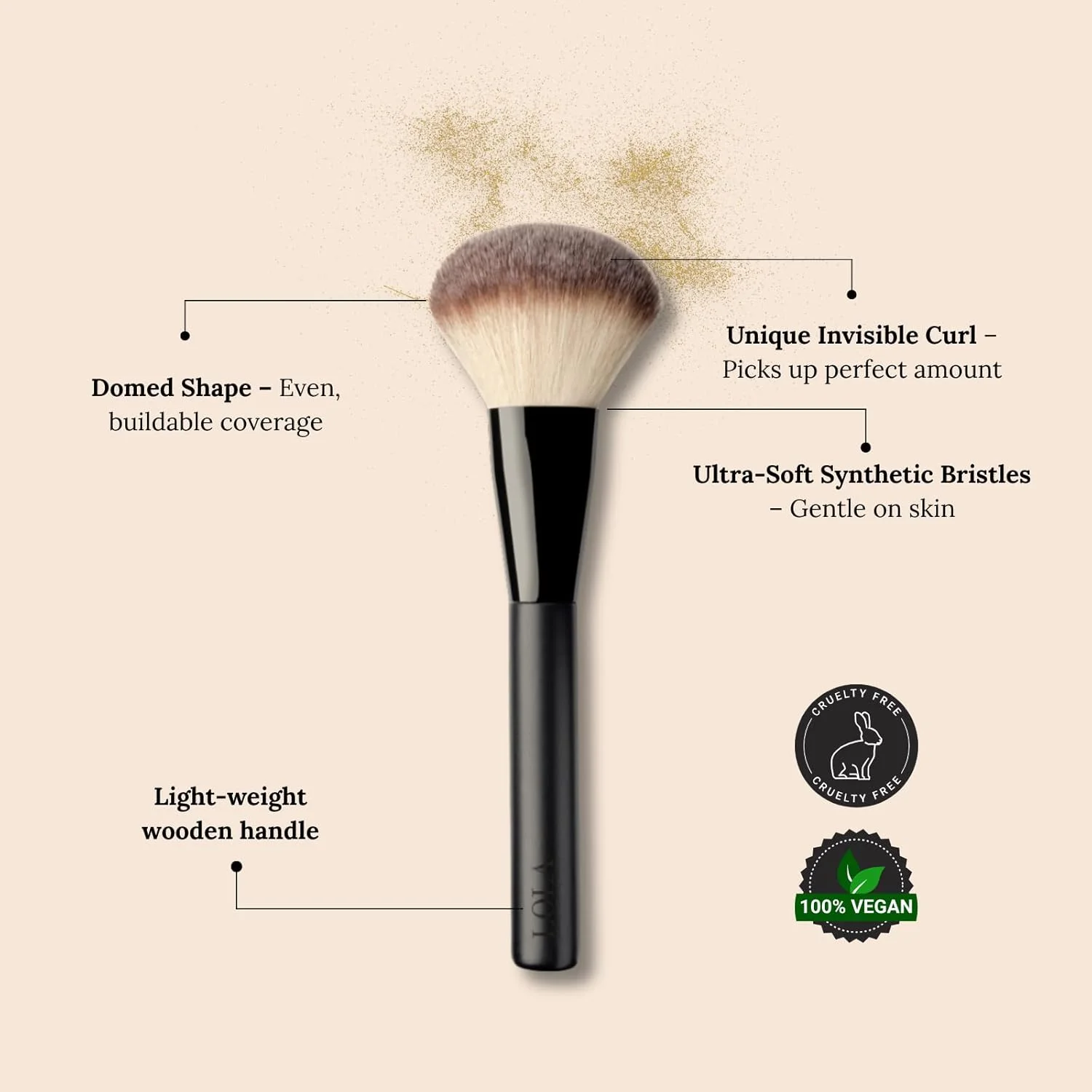 براش پودر بزرگ لولا میکاپ بای پرس - براش حرفه ای صورت برای استفاده صاف و یکنواخت از پودر - موهای مصنوعی فوق العاده نرم - وگان و بدون تست حیوانی